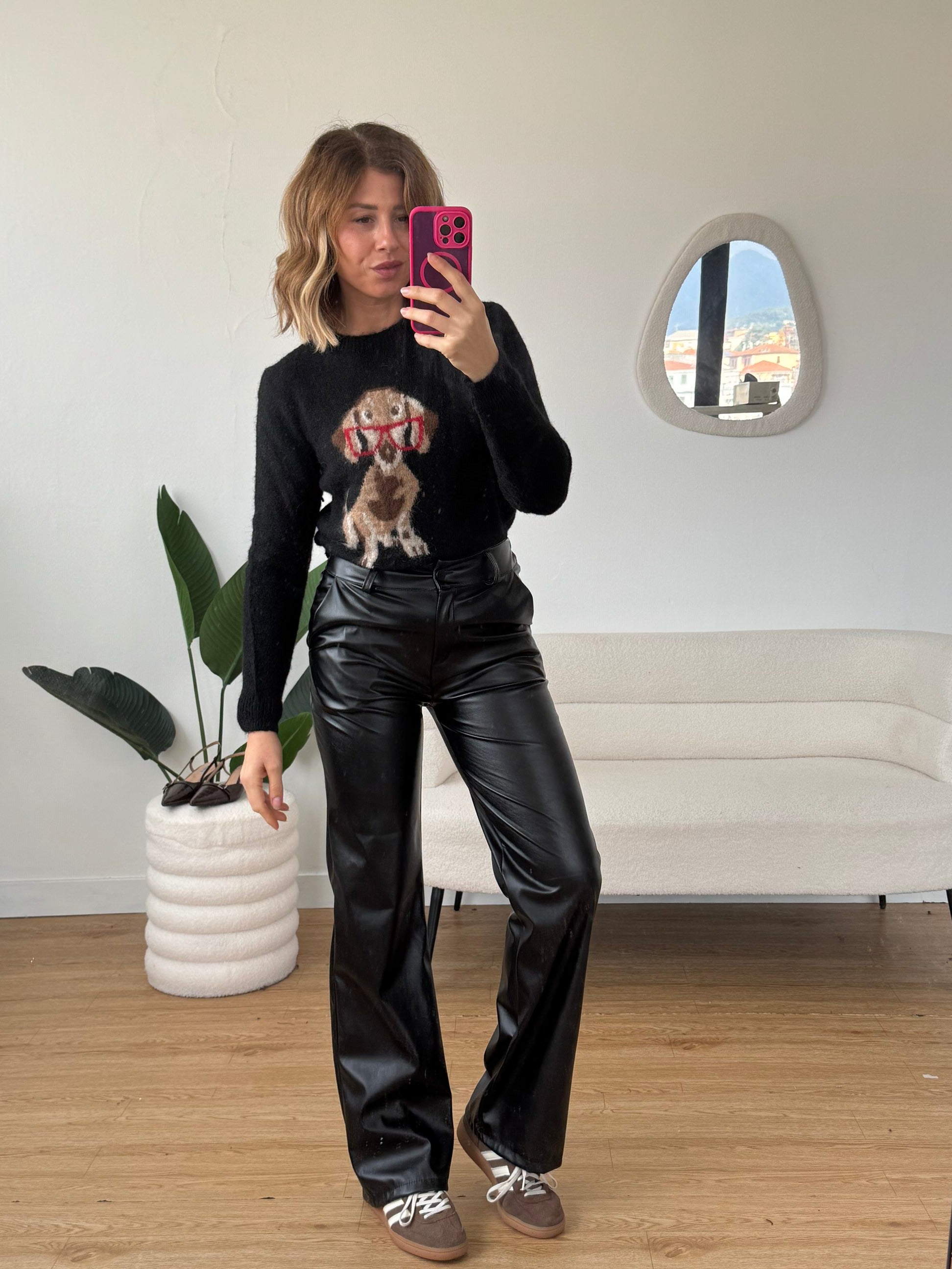 Pantalone a palazzo in ecopelle