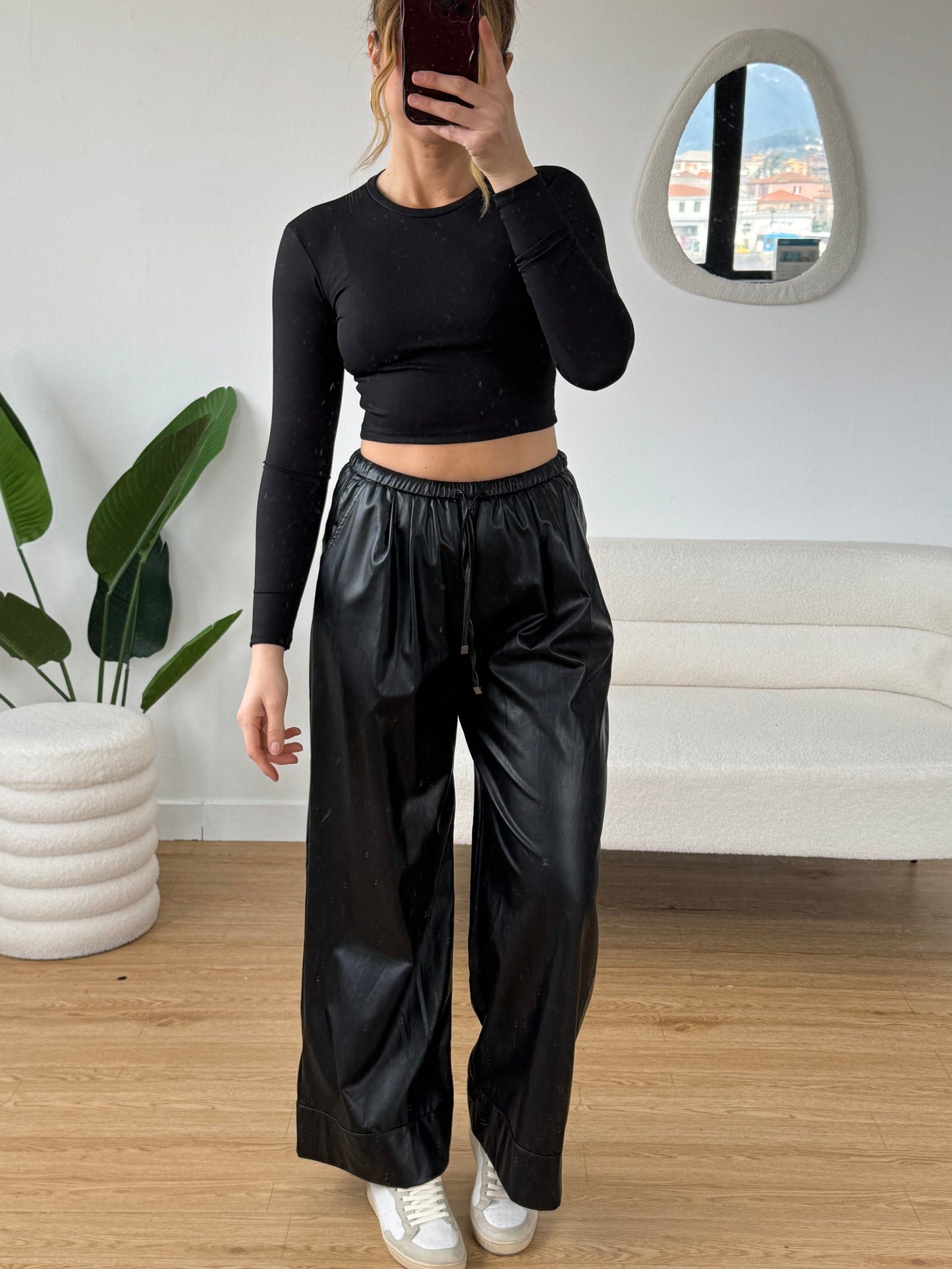 Jogger ecopelle wide leg