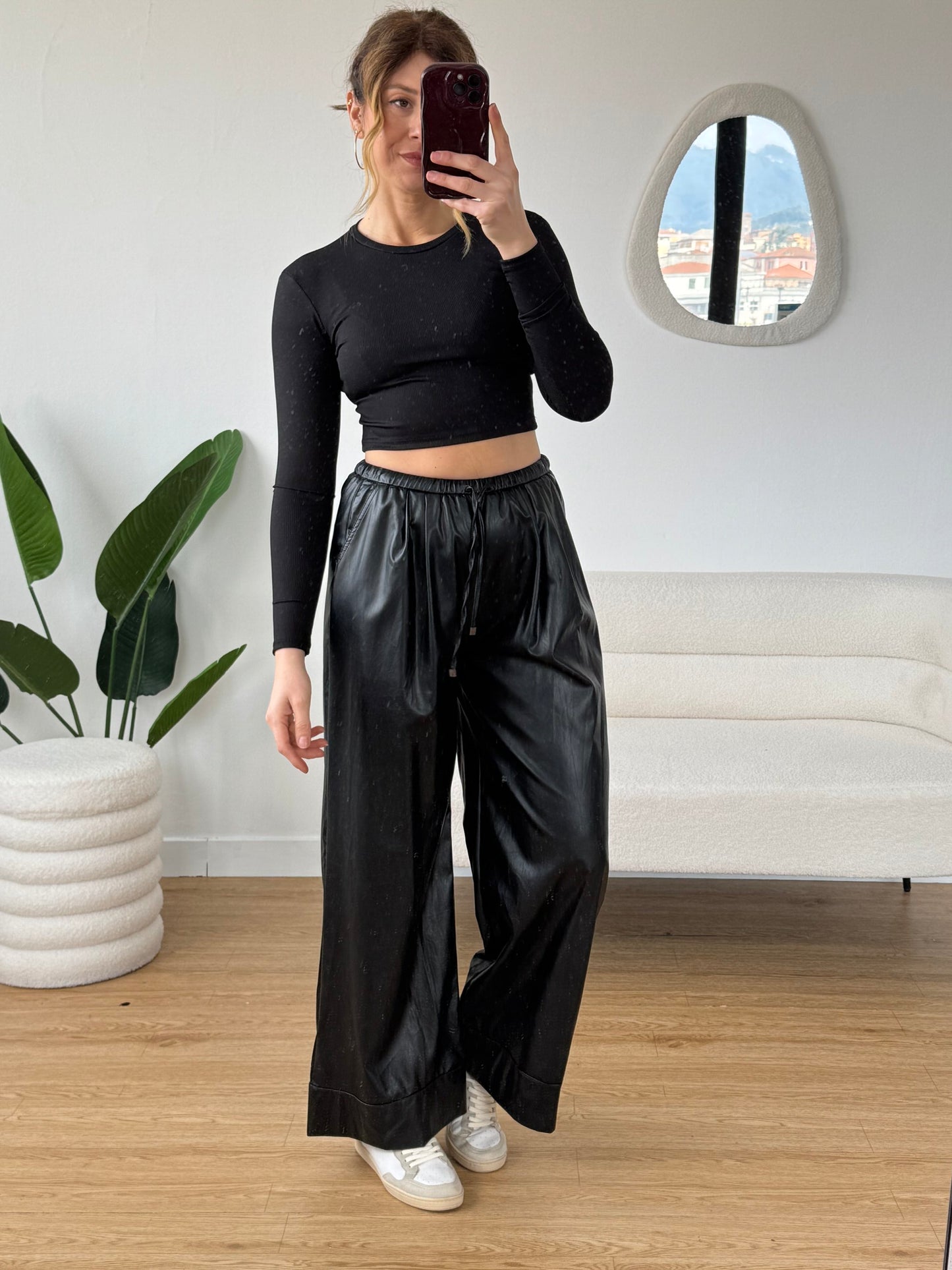 Jogger ecopelle wide leg