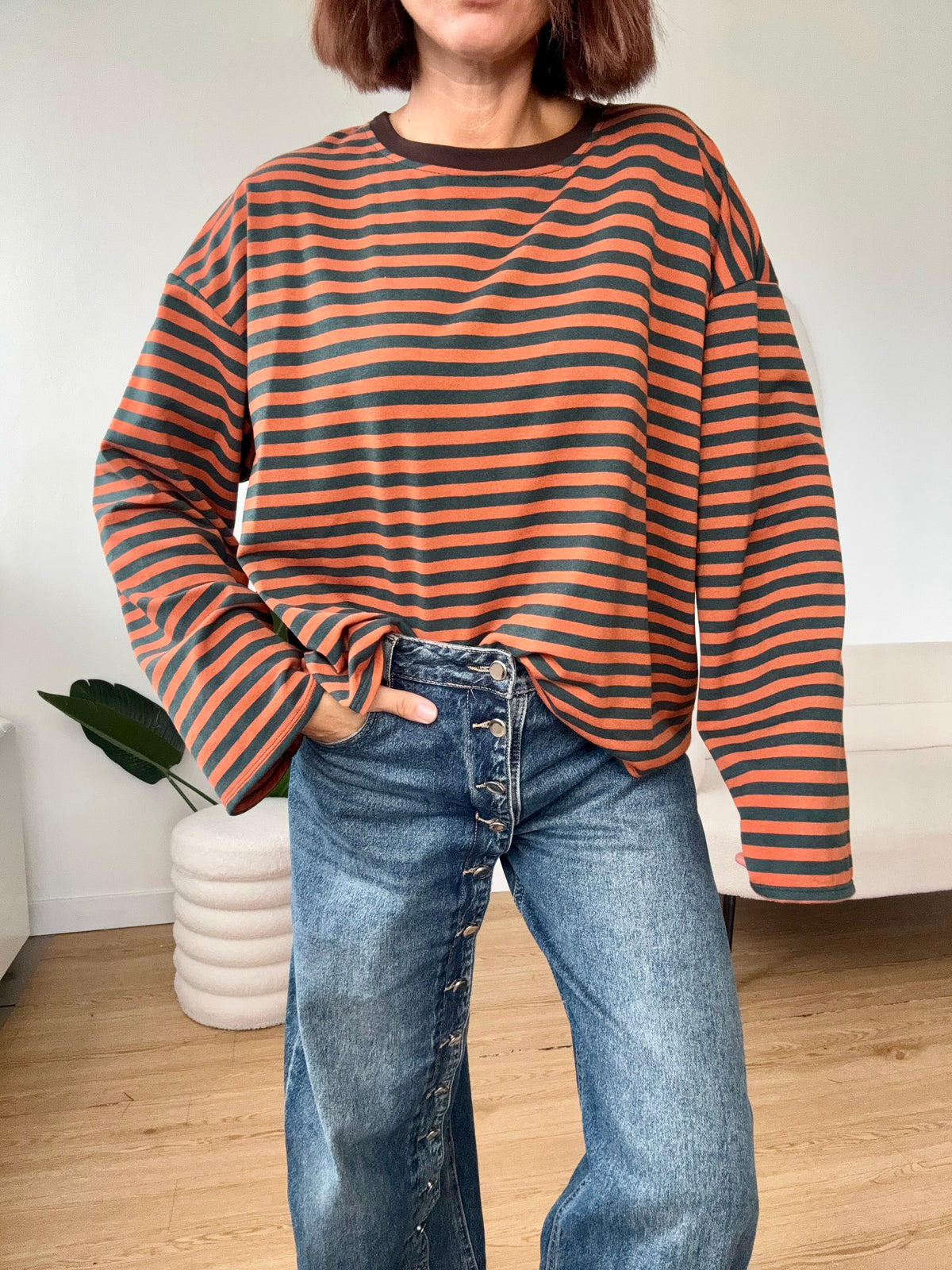 T-shirt manica lunga a righe piccole