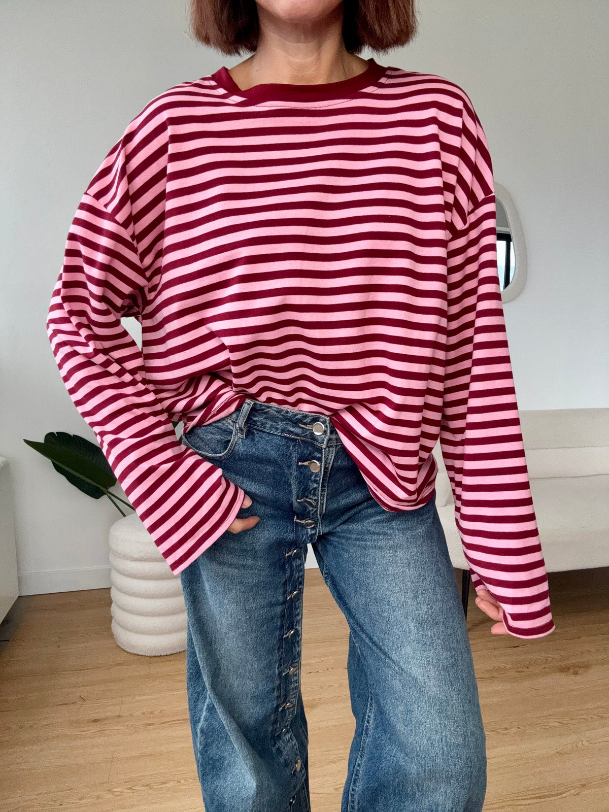 T-shirt manica lunga a righe piccole