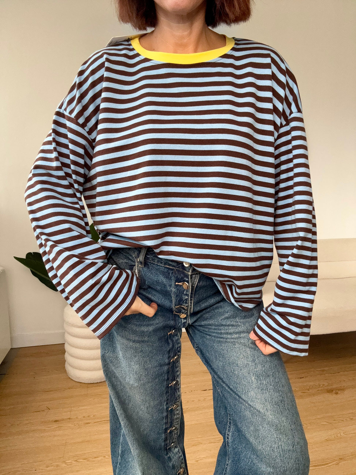 T-shirt manica lunga a righe piccole