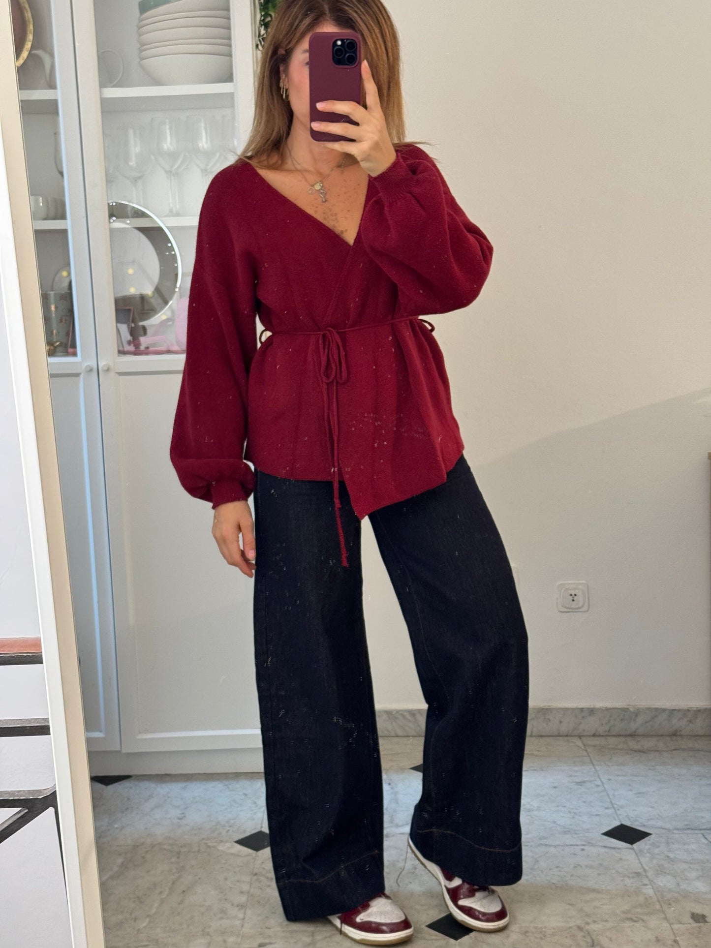 Cardigan con cintura a portafogli