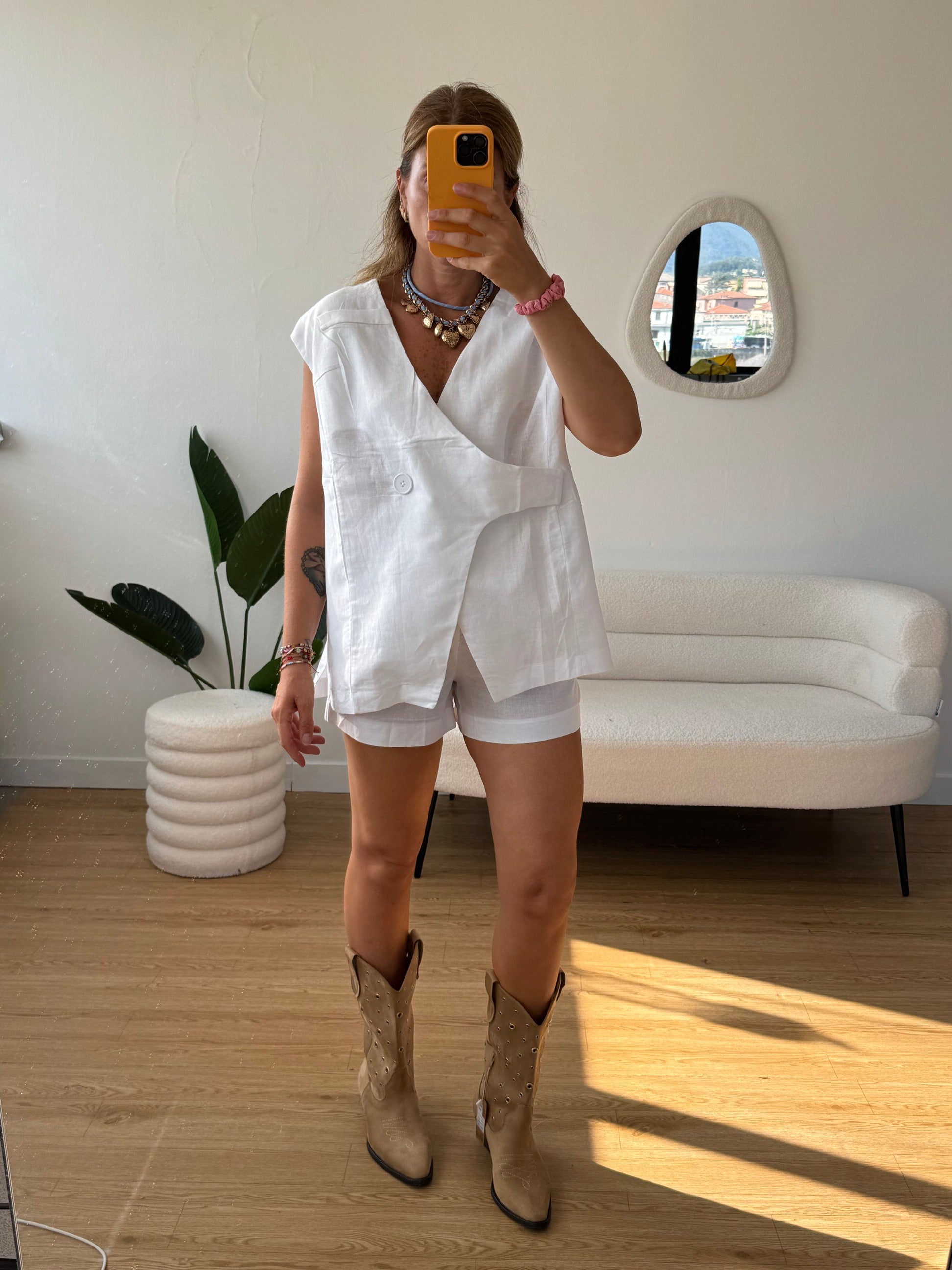 Completo in cotone shorts e maxi gilet