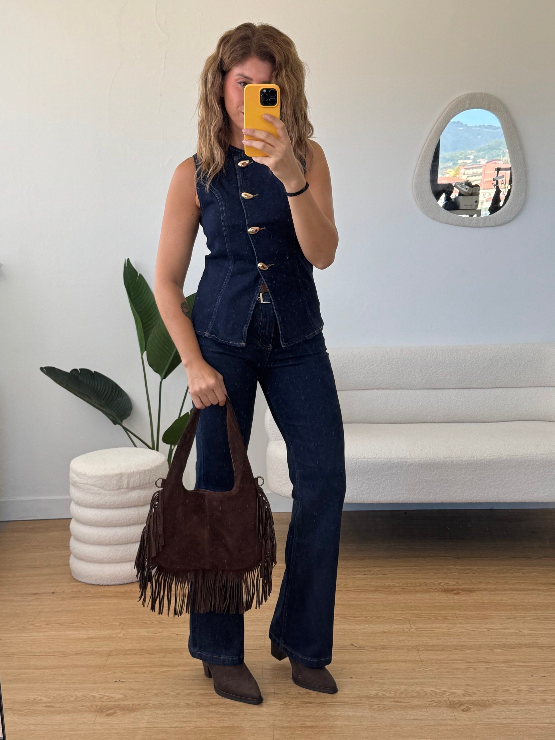 Completo denim con gilet elasticizzato