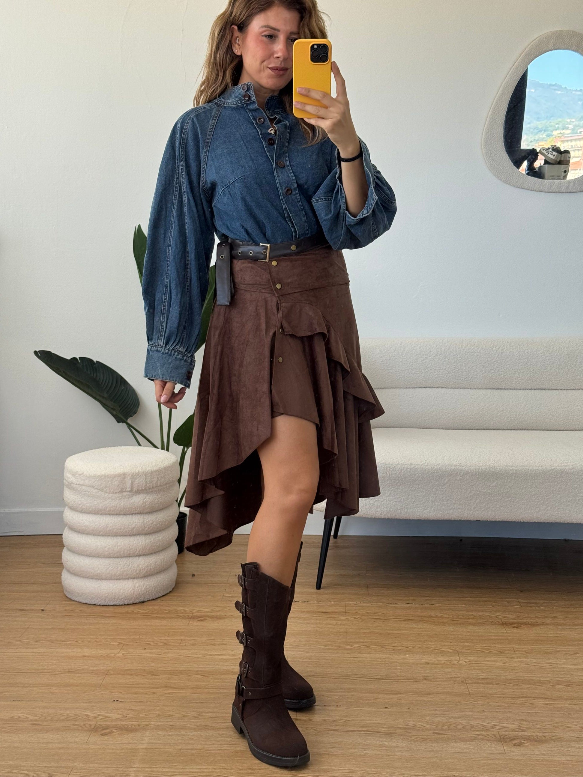 Camicia denim manica a palloncino