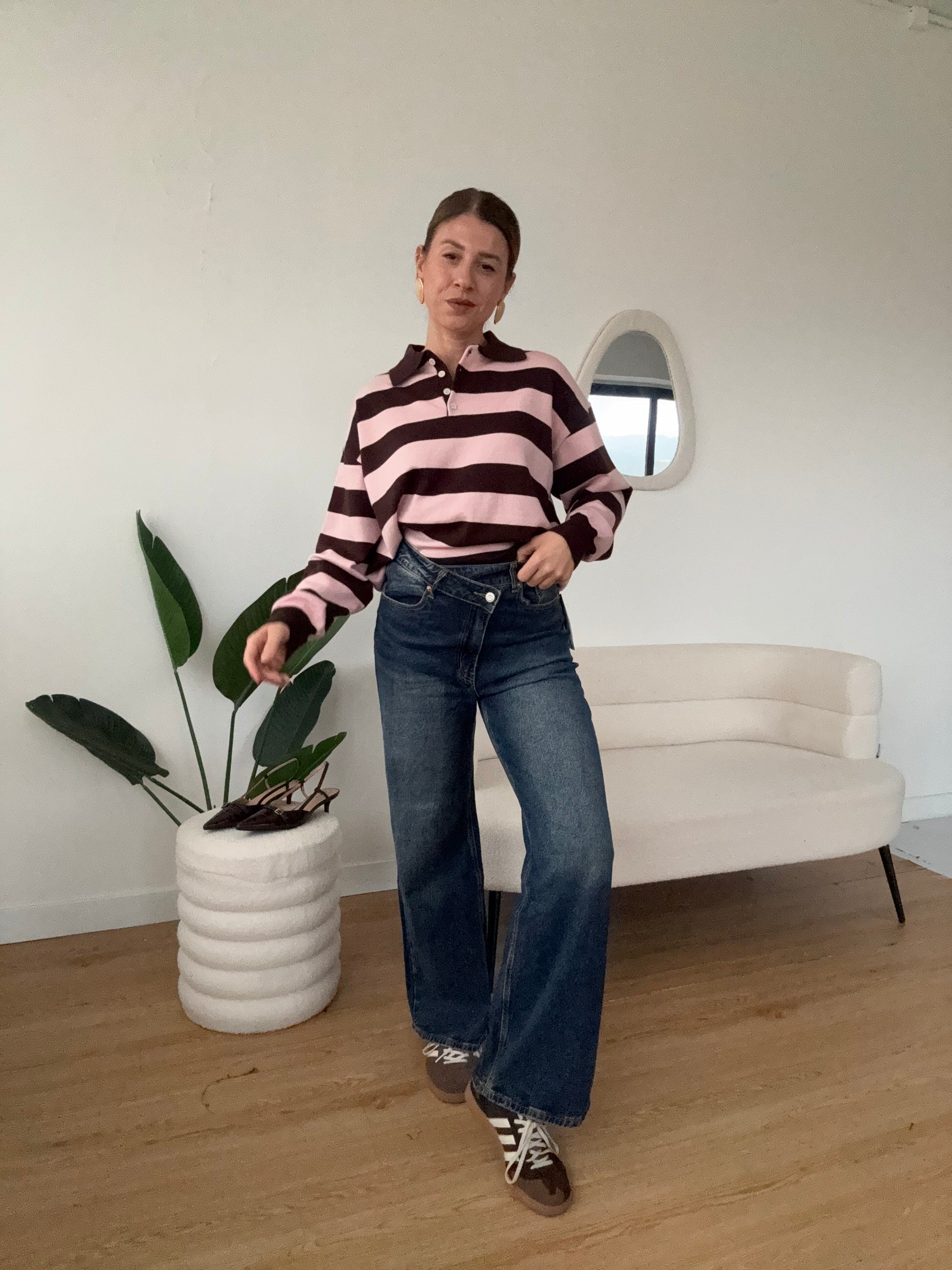 Maglione polo colletto marrone