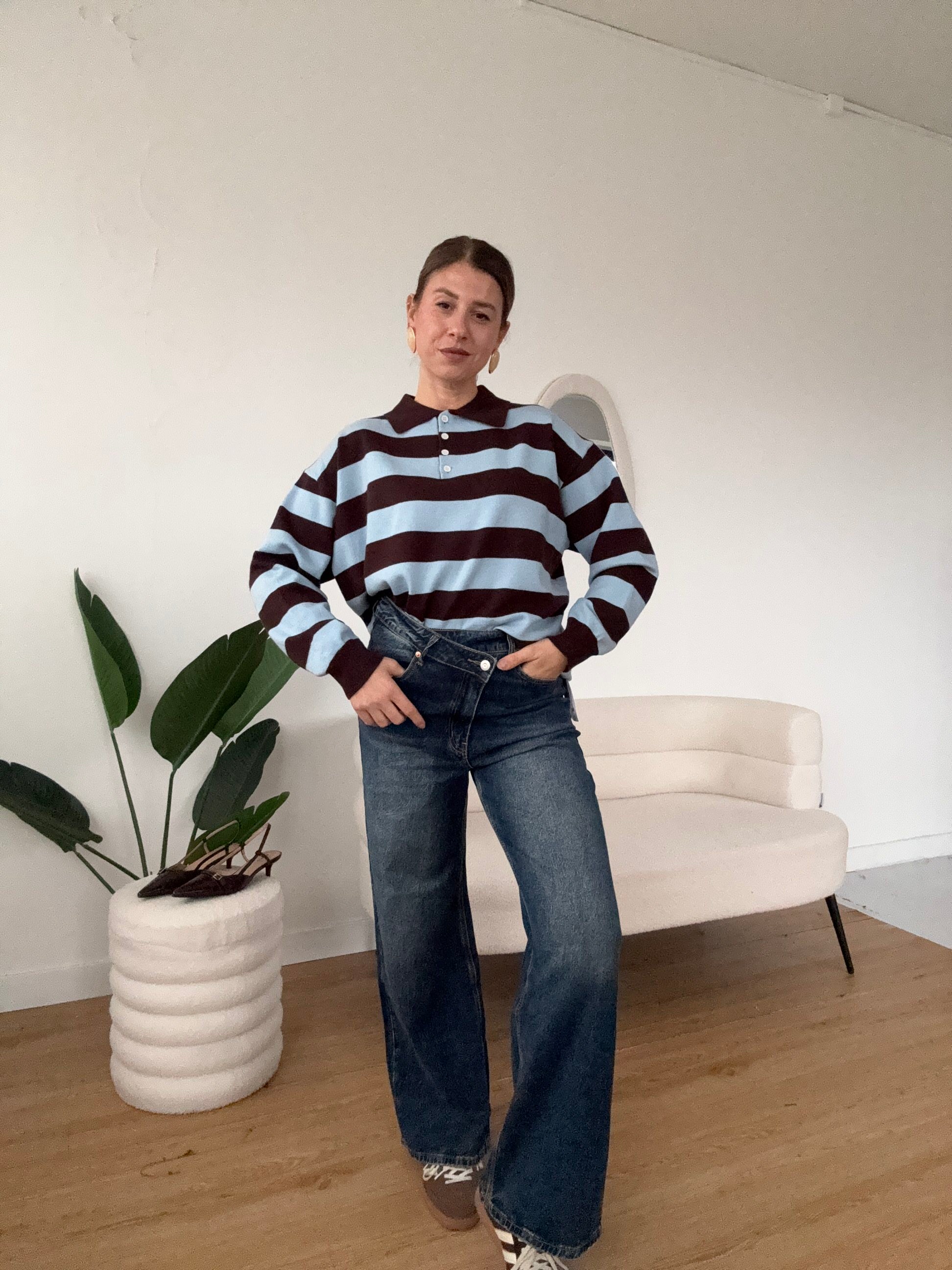 Maglione polo colletto marrone