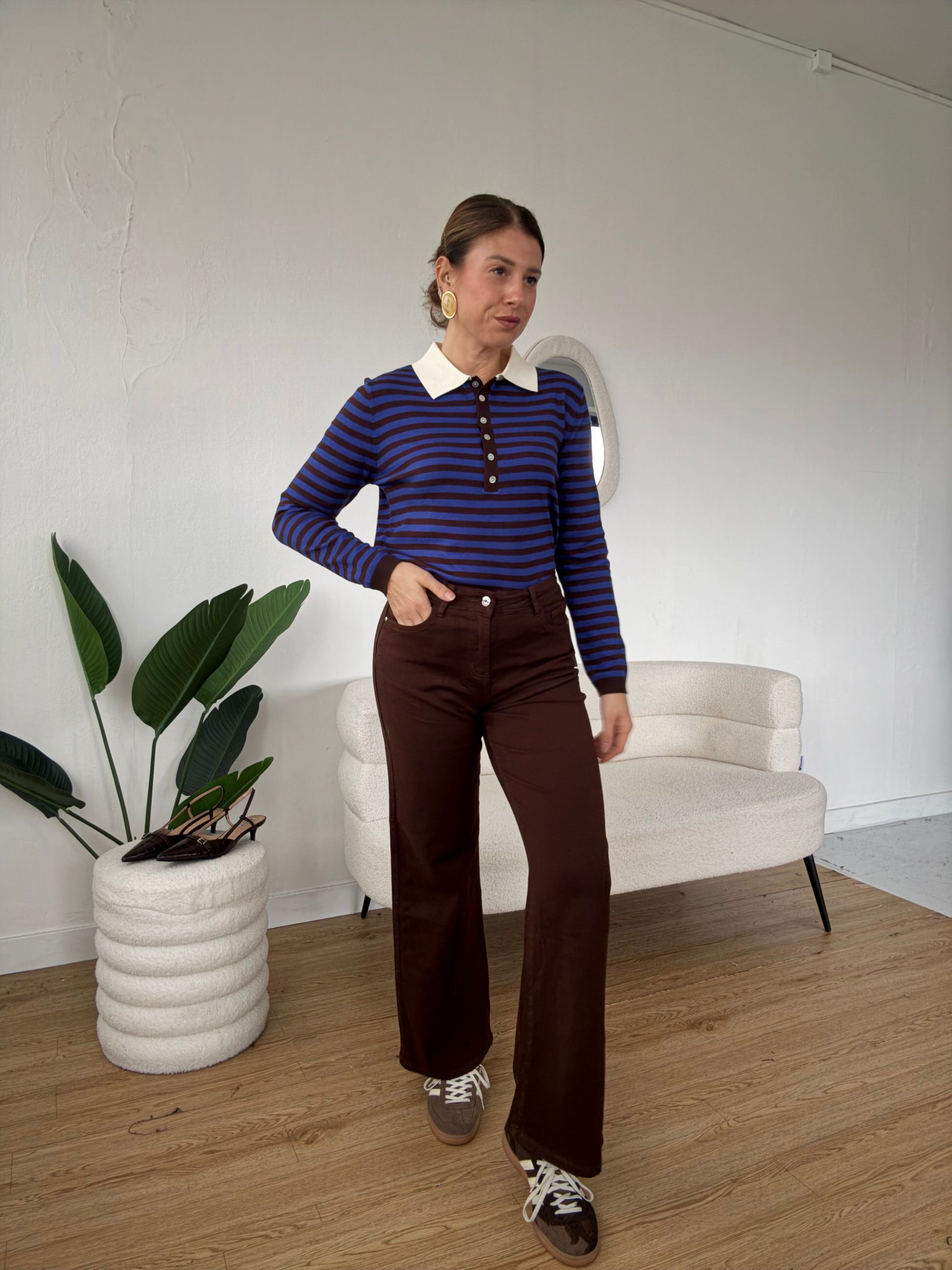 Jeans wide leg classic marrone