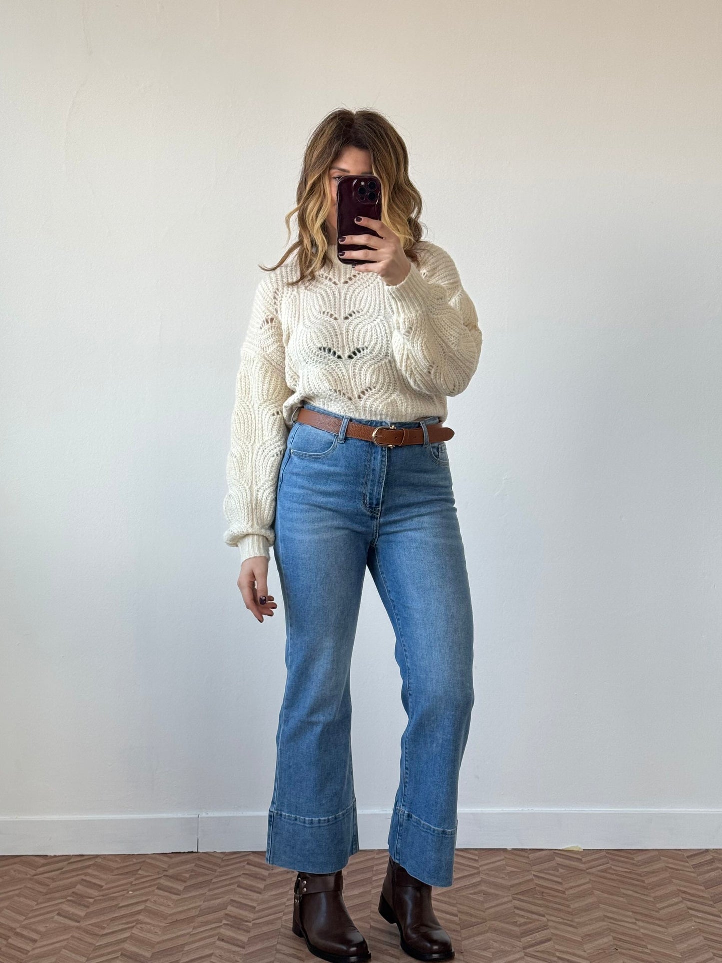 Jeans cropped con piegone