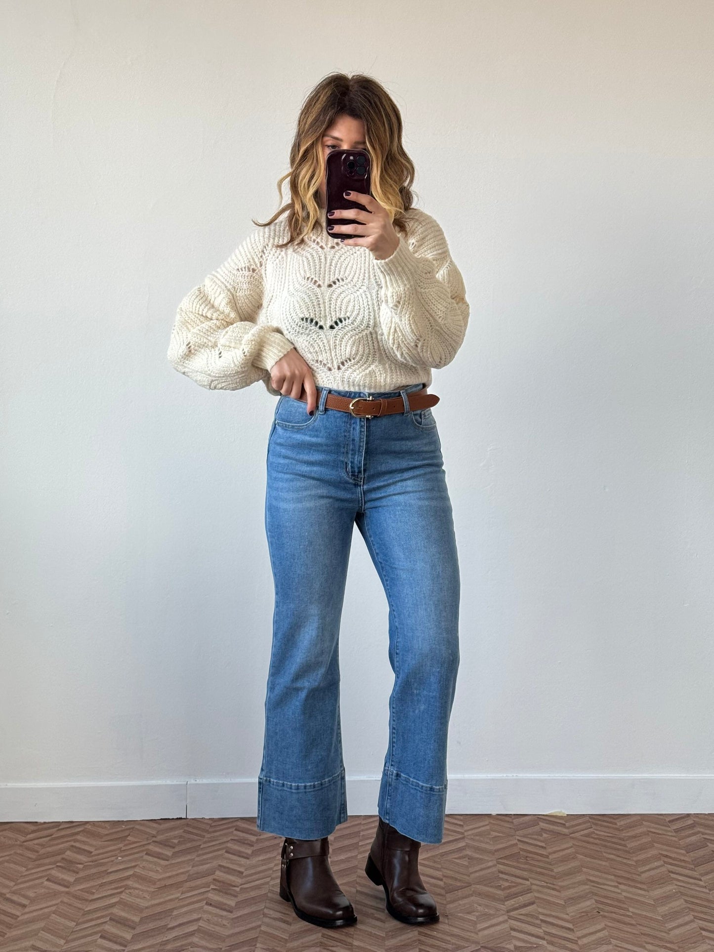 Jeans cropped con piegone