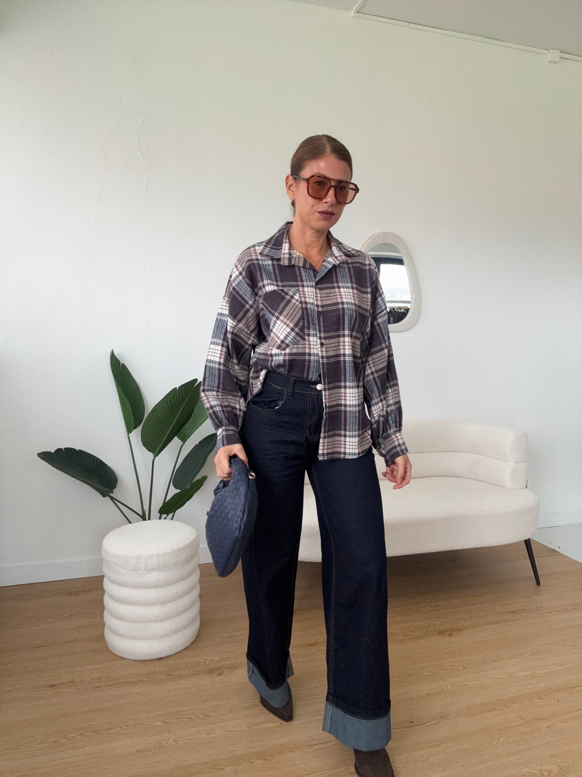 Camicia a quadri in flanella manica leggermente a palloncino