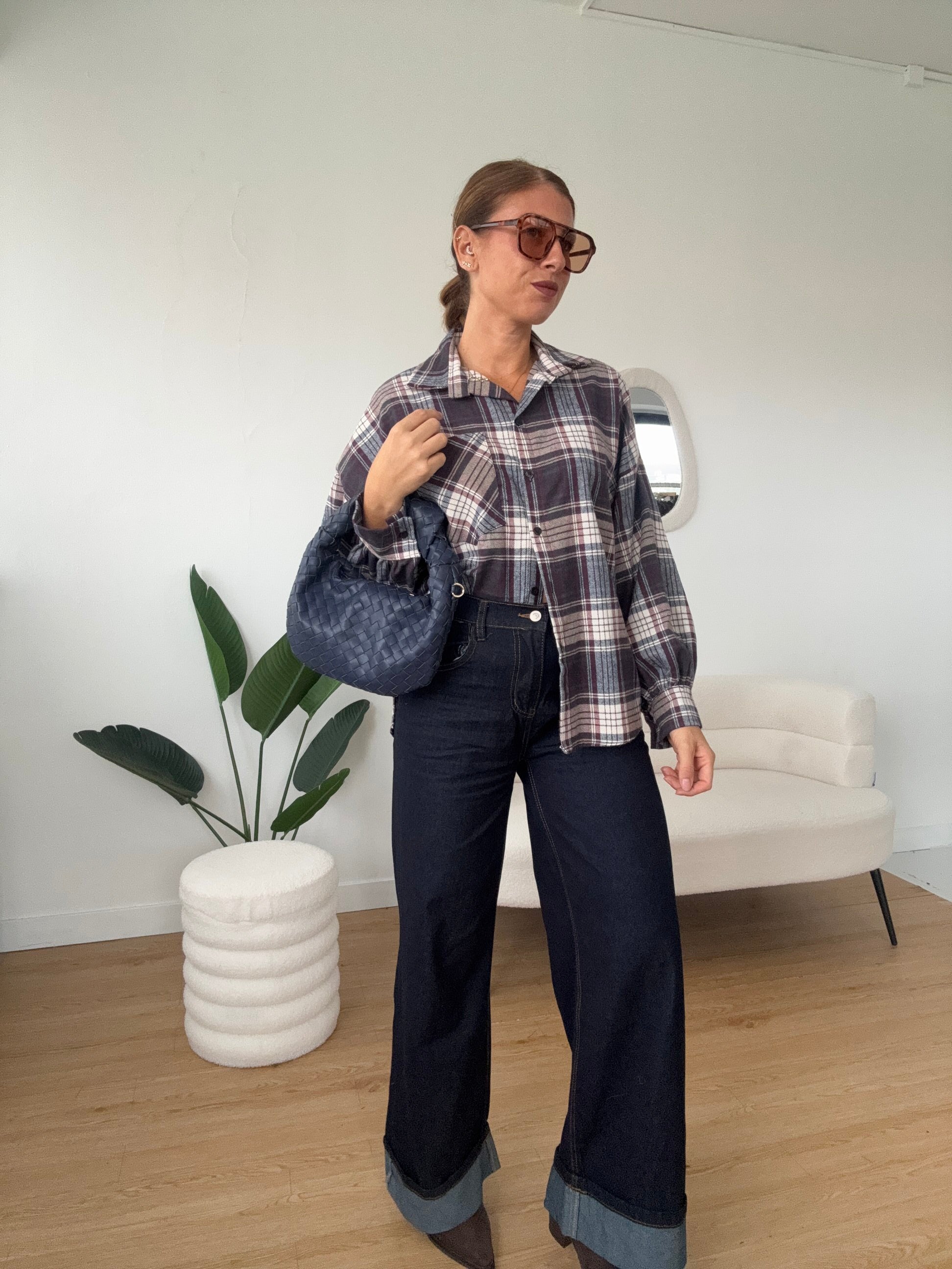 Camicia a quadri in flanella manica leggermente a palloncino
