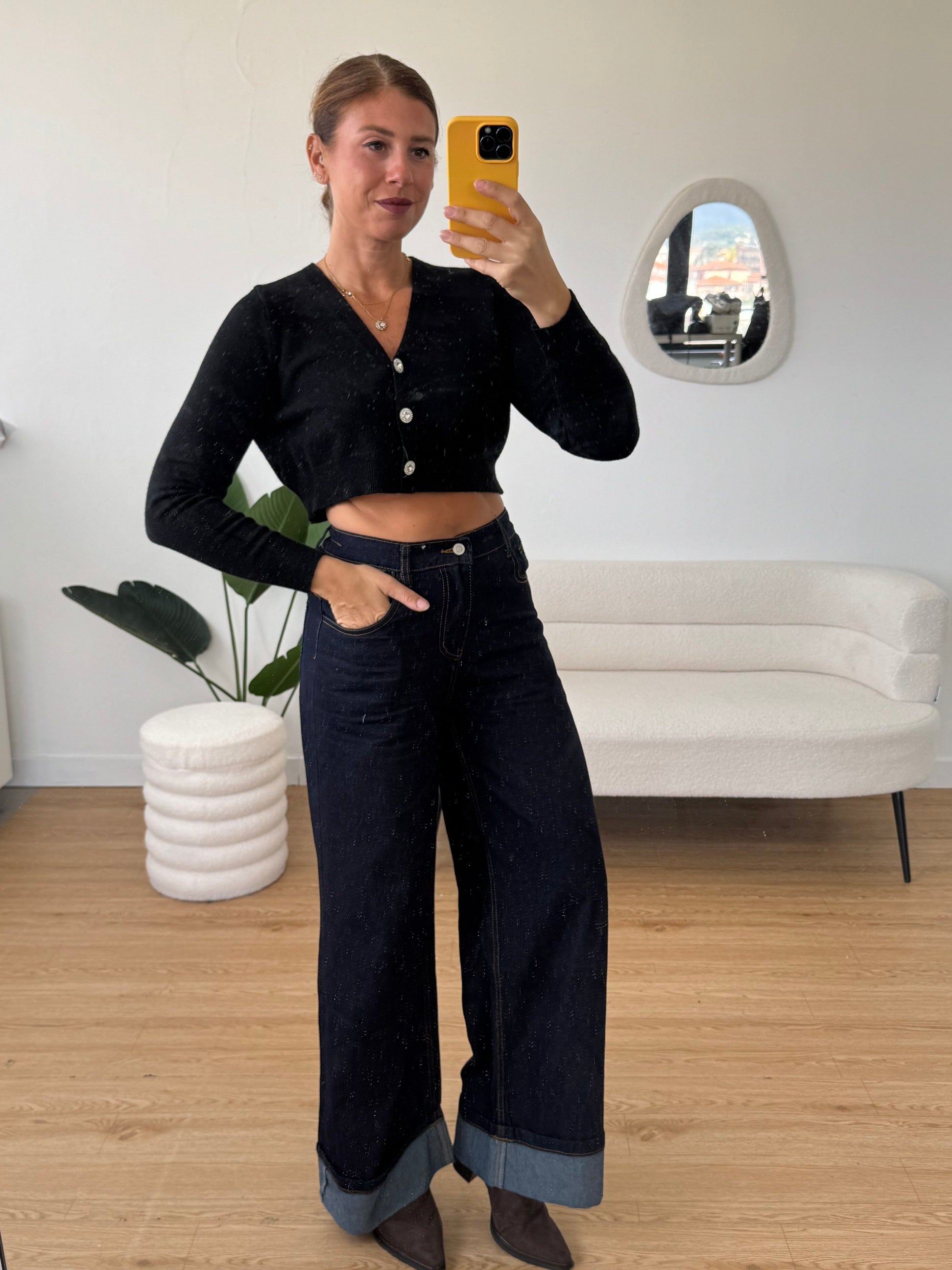Cardigan crop bottoni gioiello