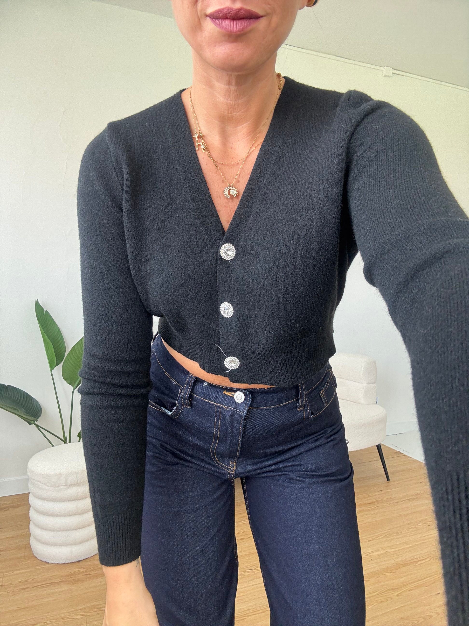Cardigan crop bottoni gioiello