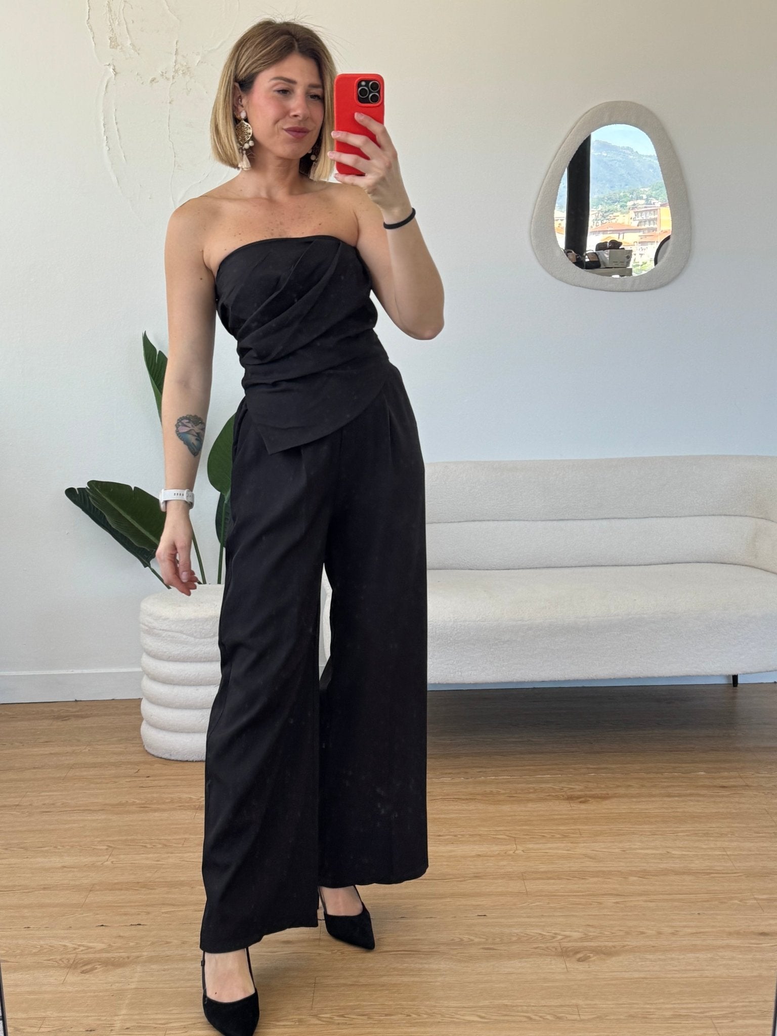 Coordinato top senza spalline pantaloni a palazzo - G.Glamour