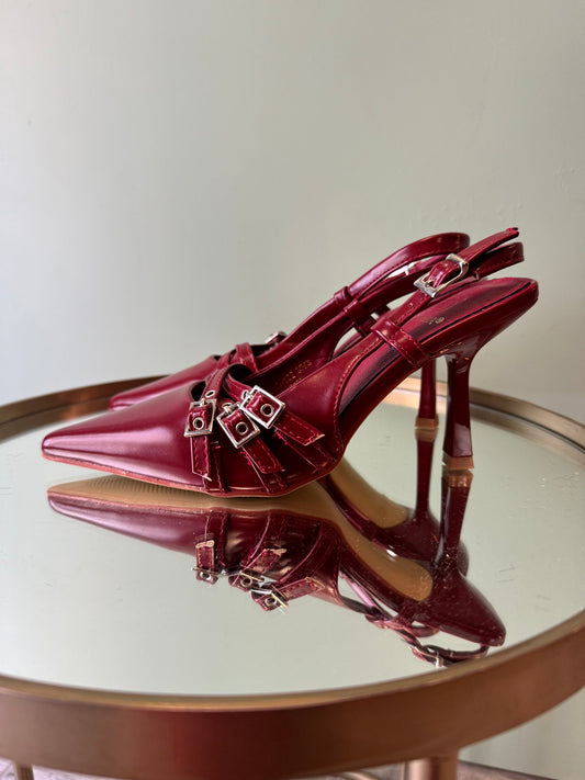 Slingback bordeax fibbie argento