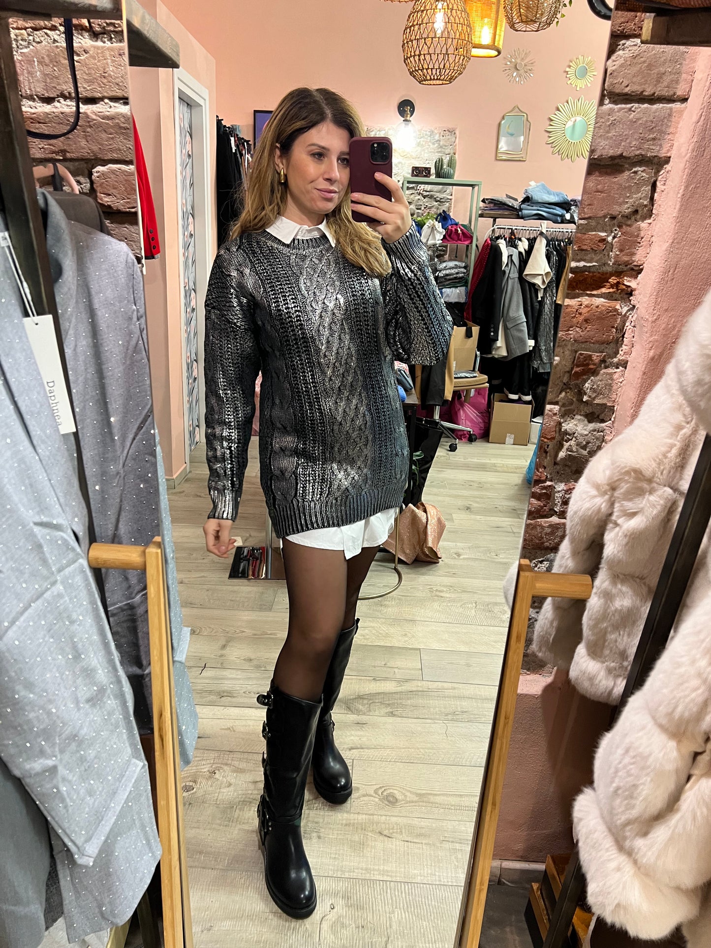 Maxi maglione argento spalmato