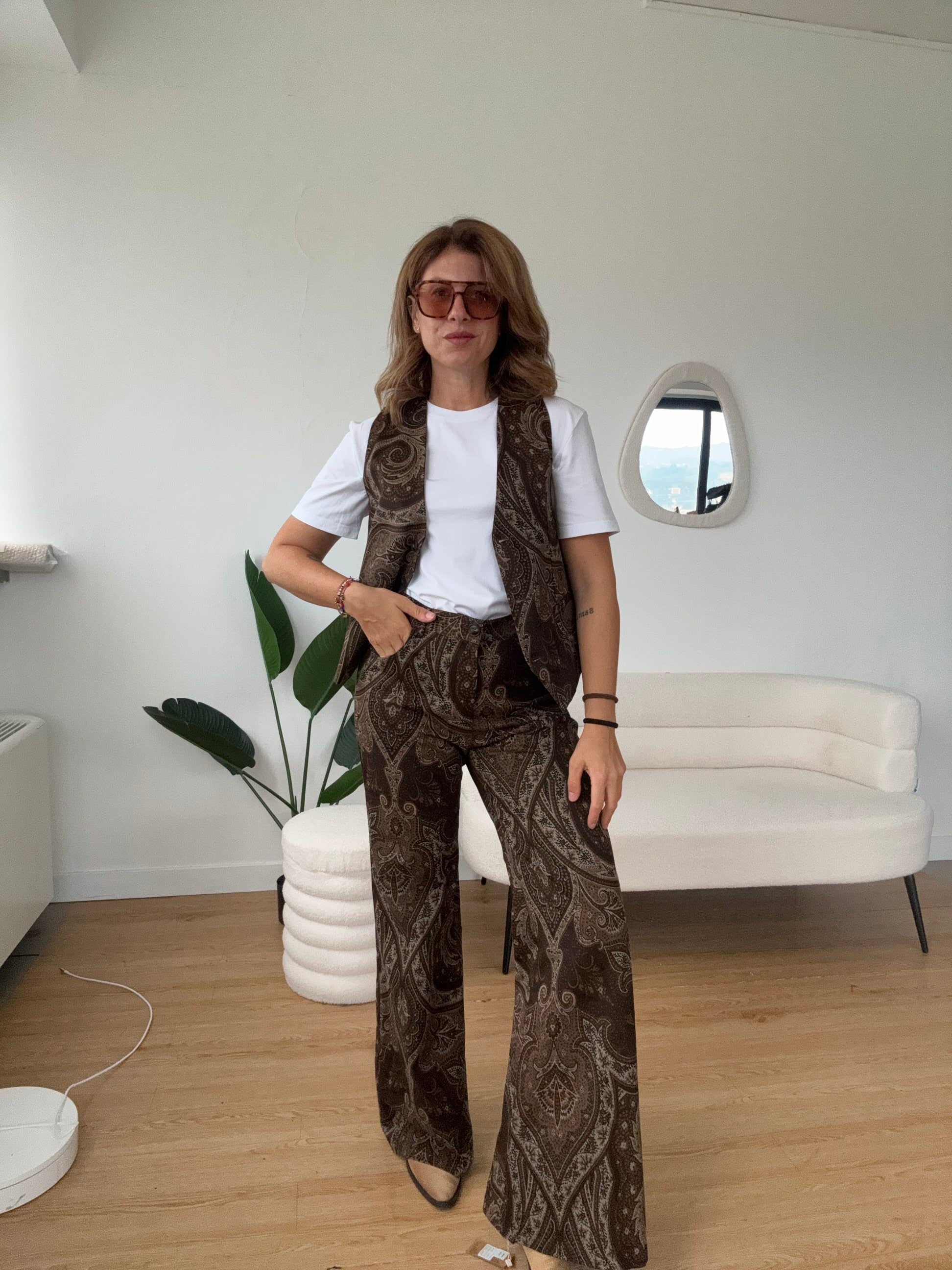 Pantaloni flare completo stampa cachemire by Lumina