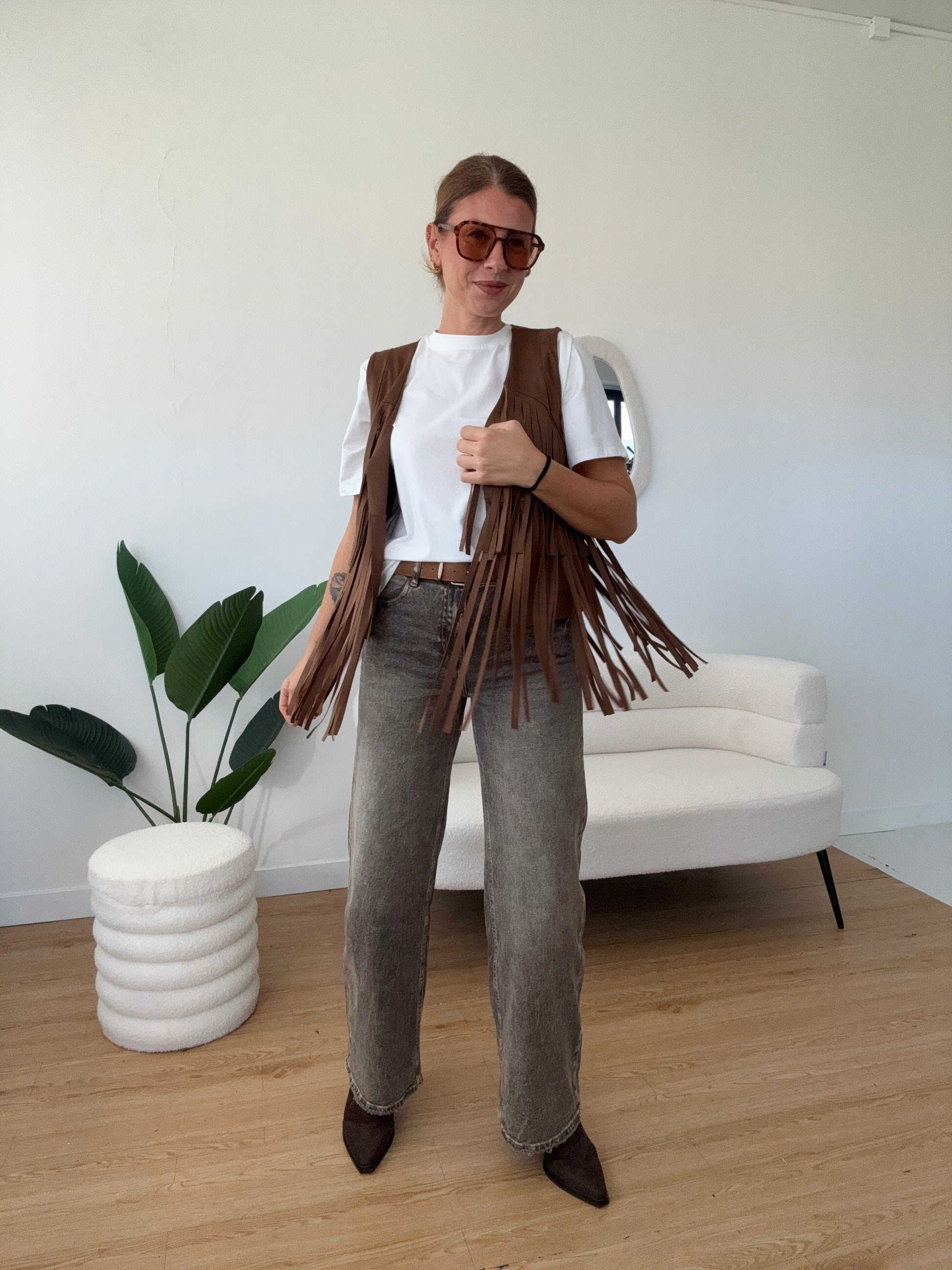 Gilet camel con frange