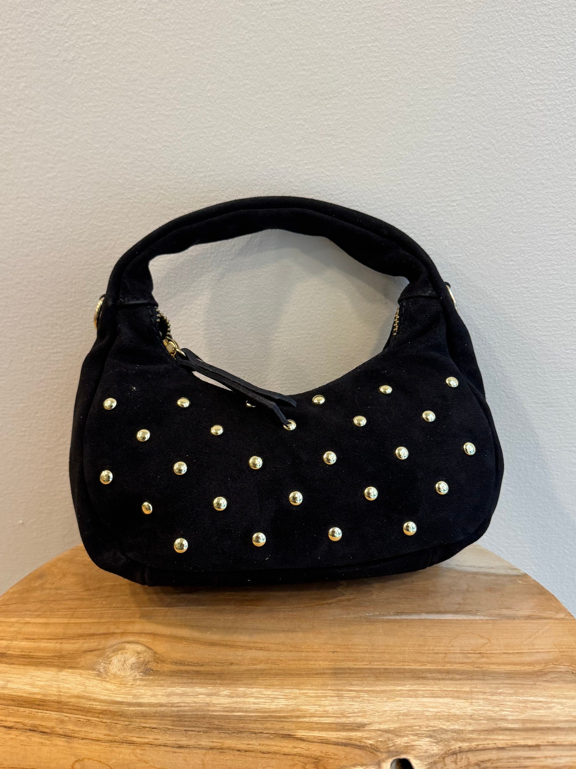 Borsa mezza luna con borche dorate