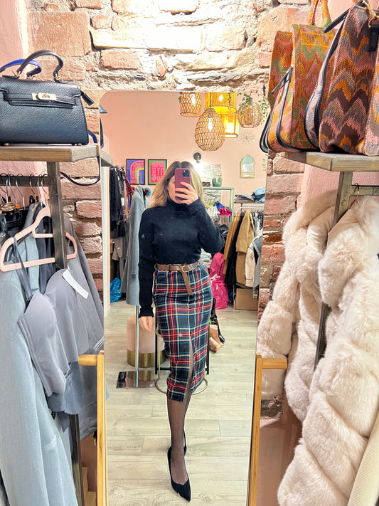 Gonna longuette tartan con cintura