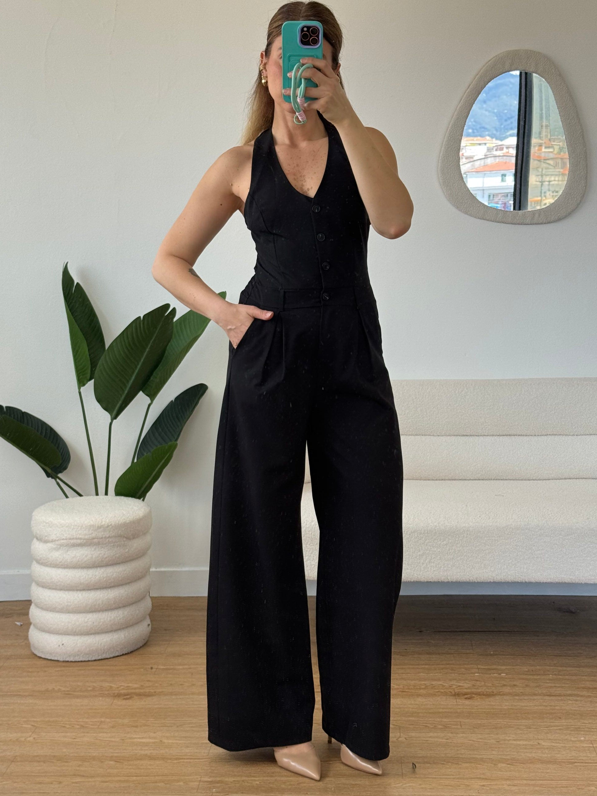 Tuta intera gilet pantaloni palazzo