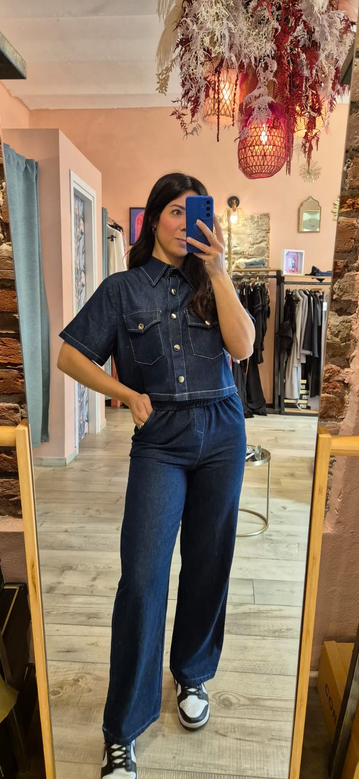 Completo denim camicia crop