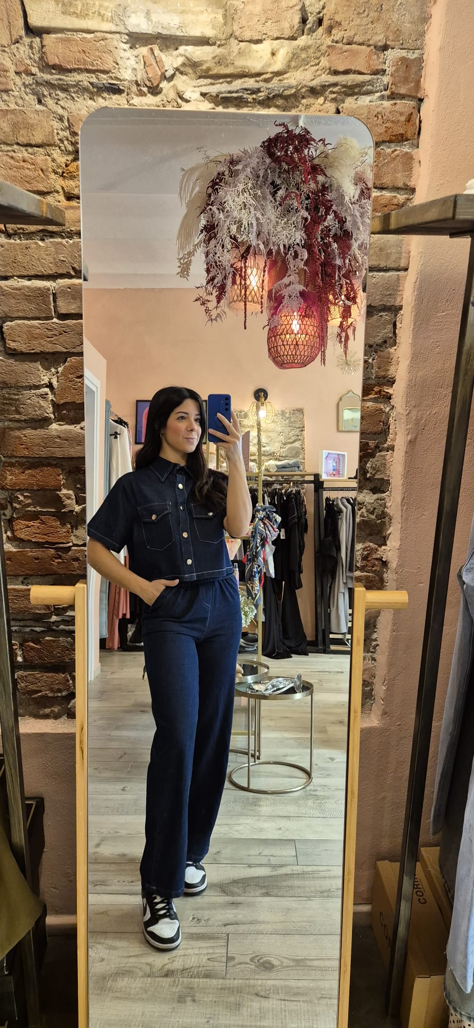 Completo denim camicia crop
