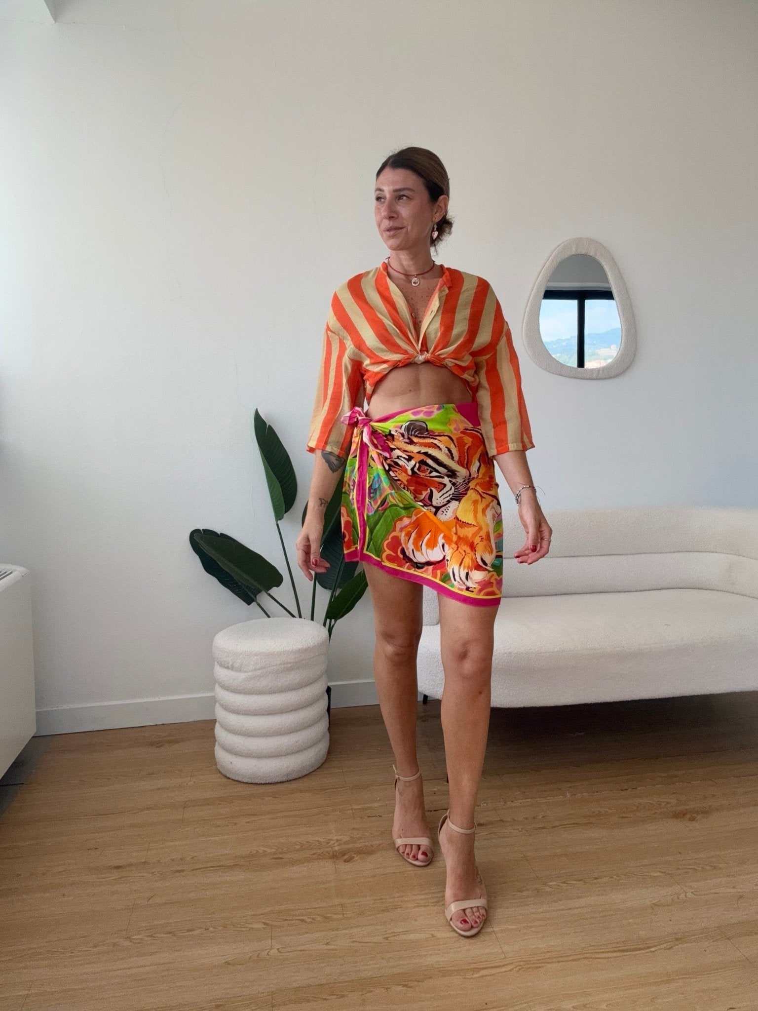 Camicia semitrasparente righe grandi gialla arancione - G.Glamour