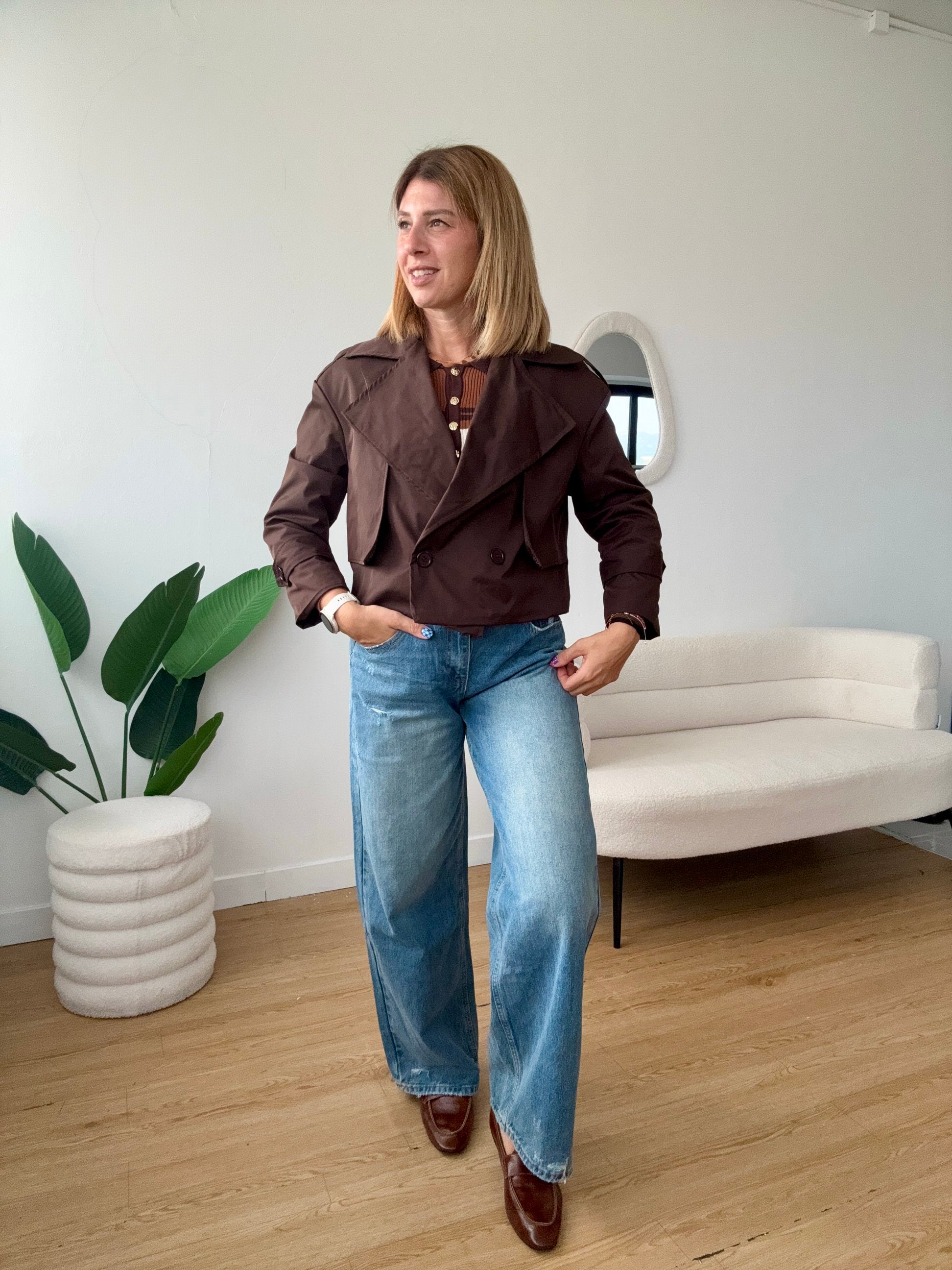 Impermeabile crop marrone