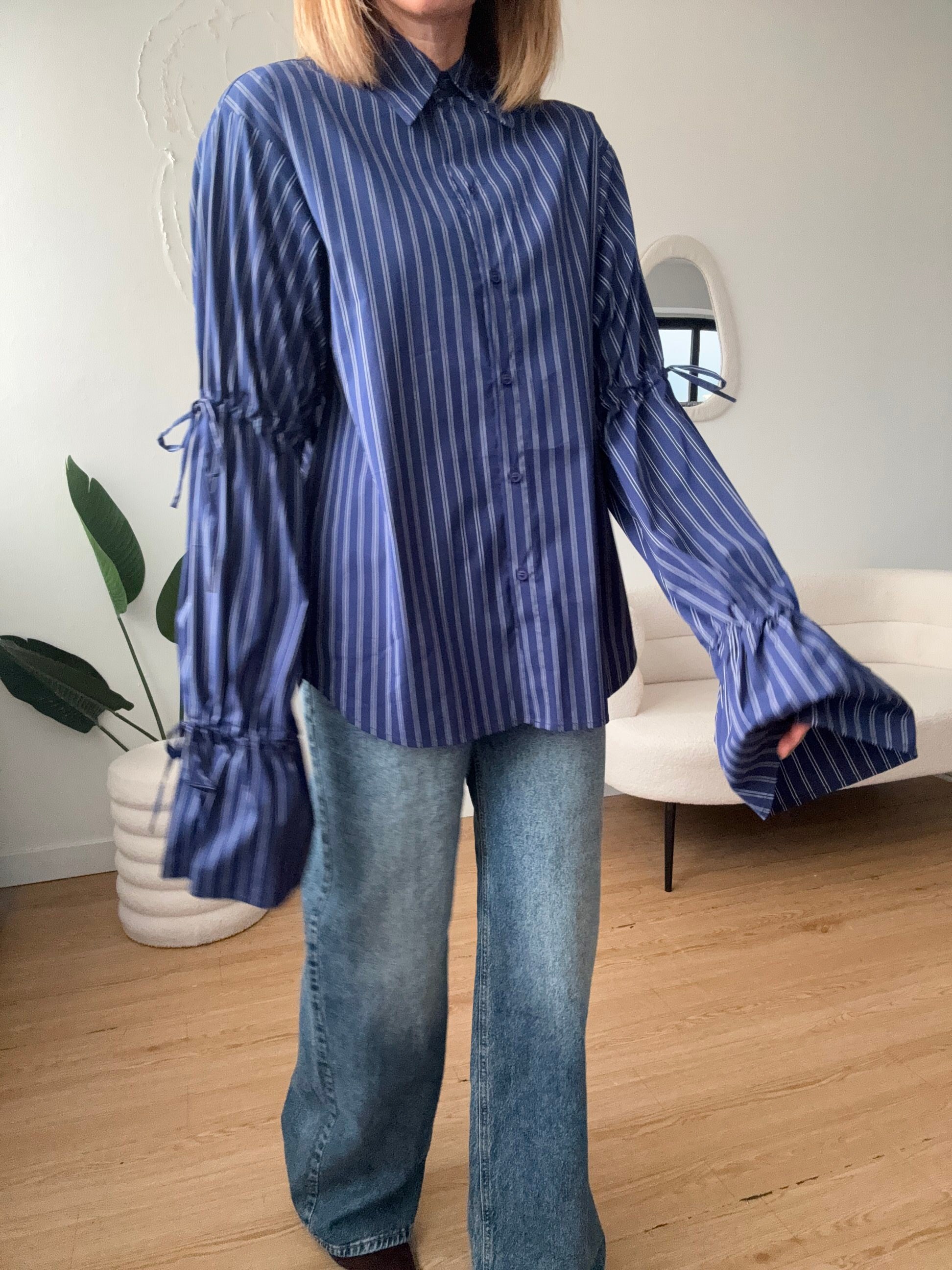 LUMINA- Cacamicia a  righe maxi maniche blue