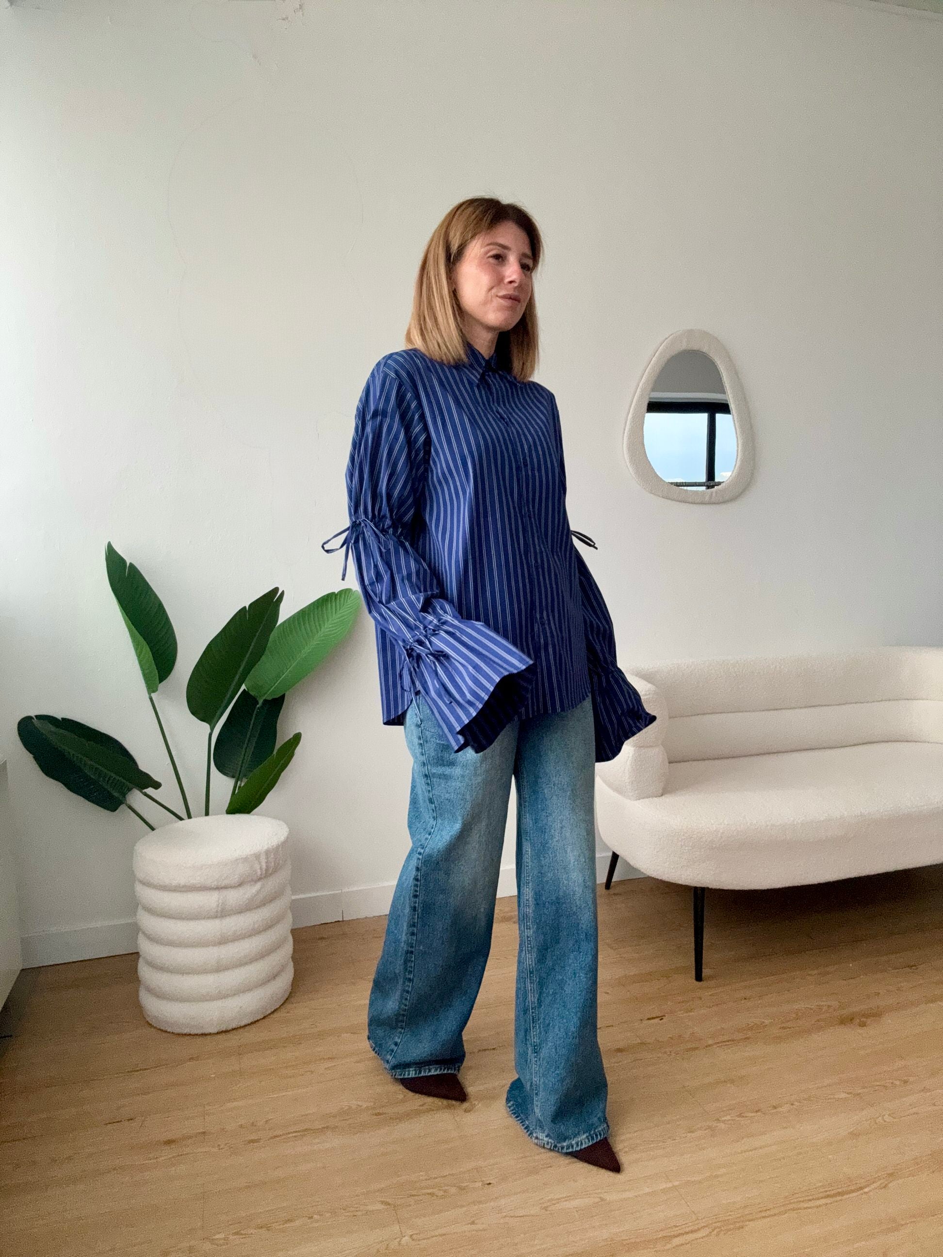 LUMINA- Cacamicia a  righe maxi maniche blue