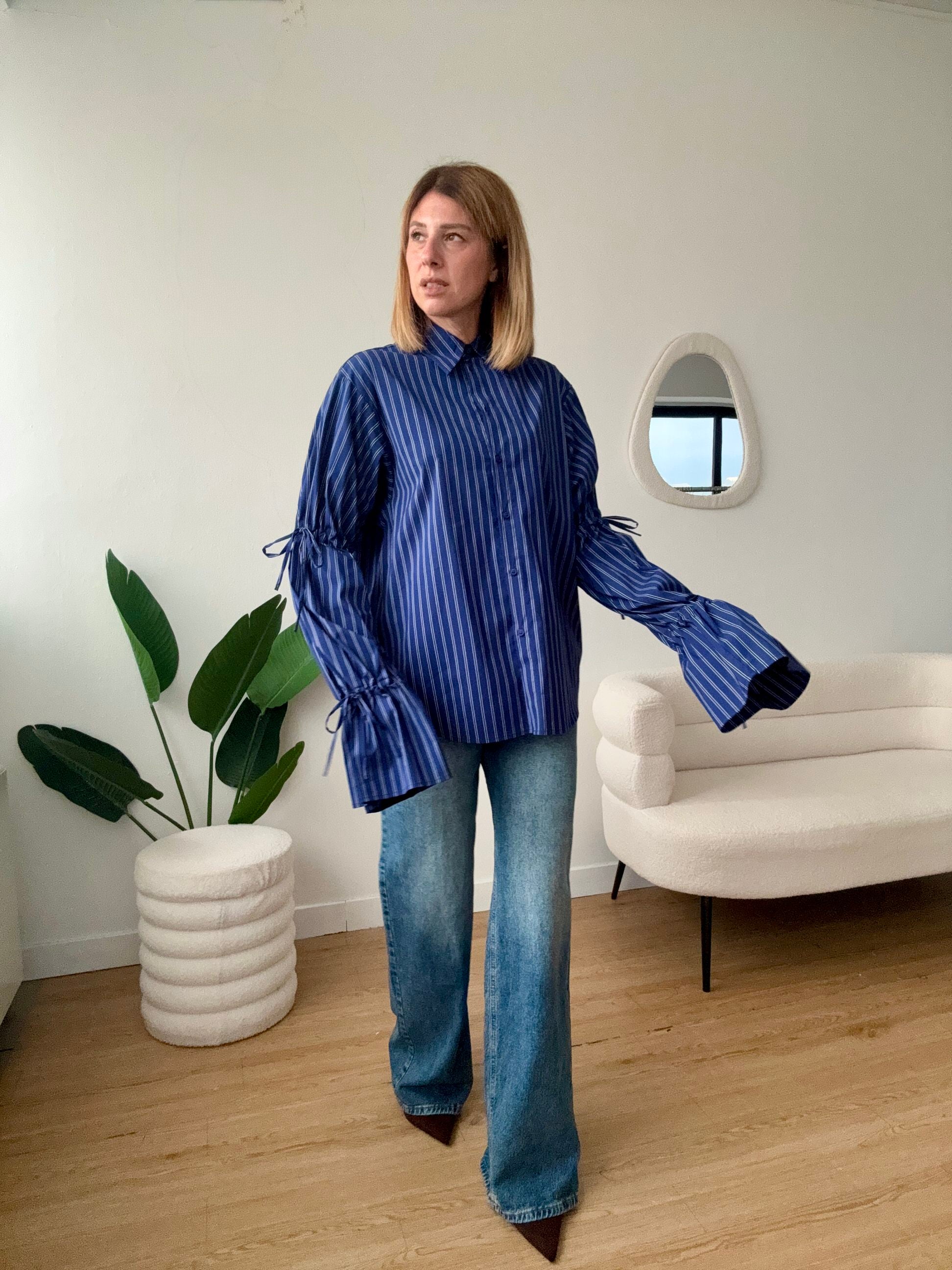 LUMINA- Cacamicia a  righe maxi maniche blue