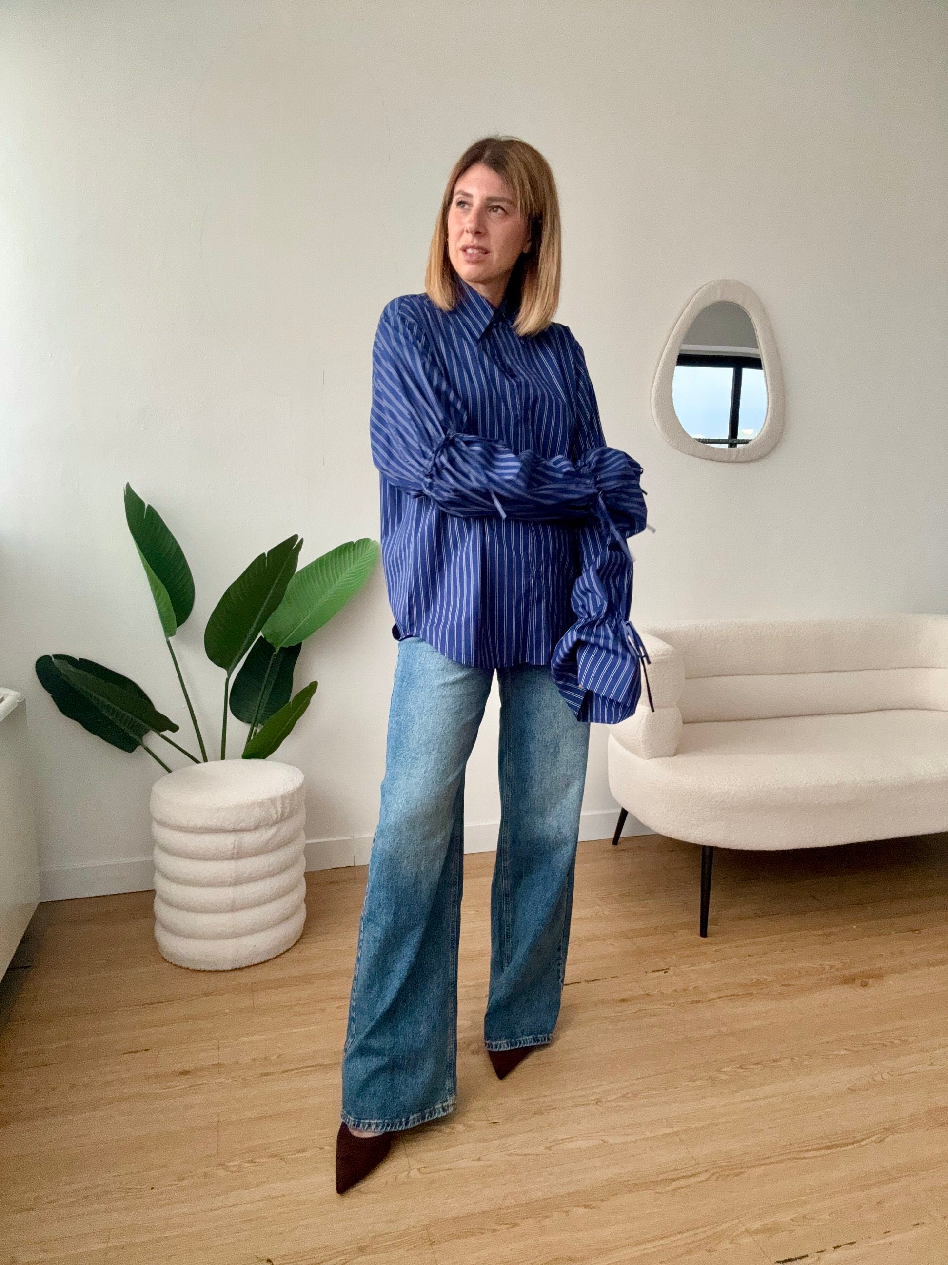 LUMINA- Cacamicia a  righe maxi maniche blue