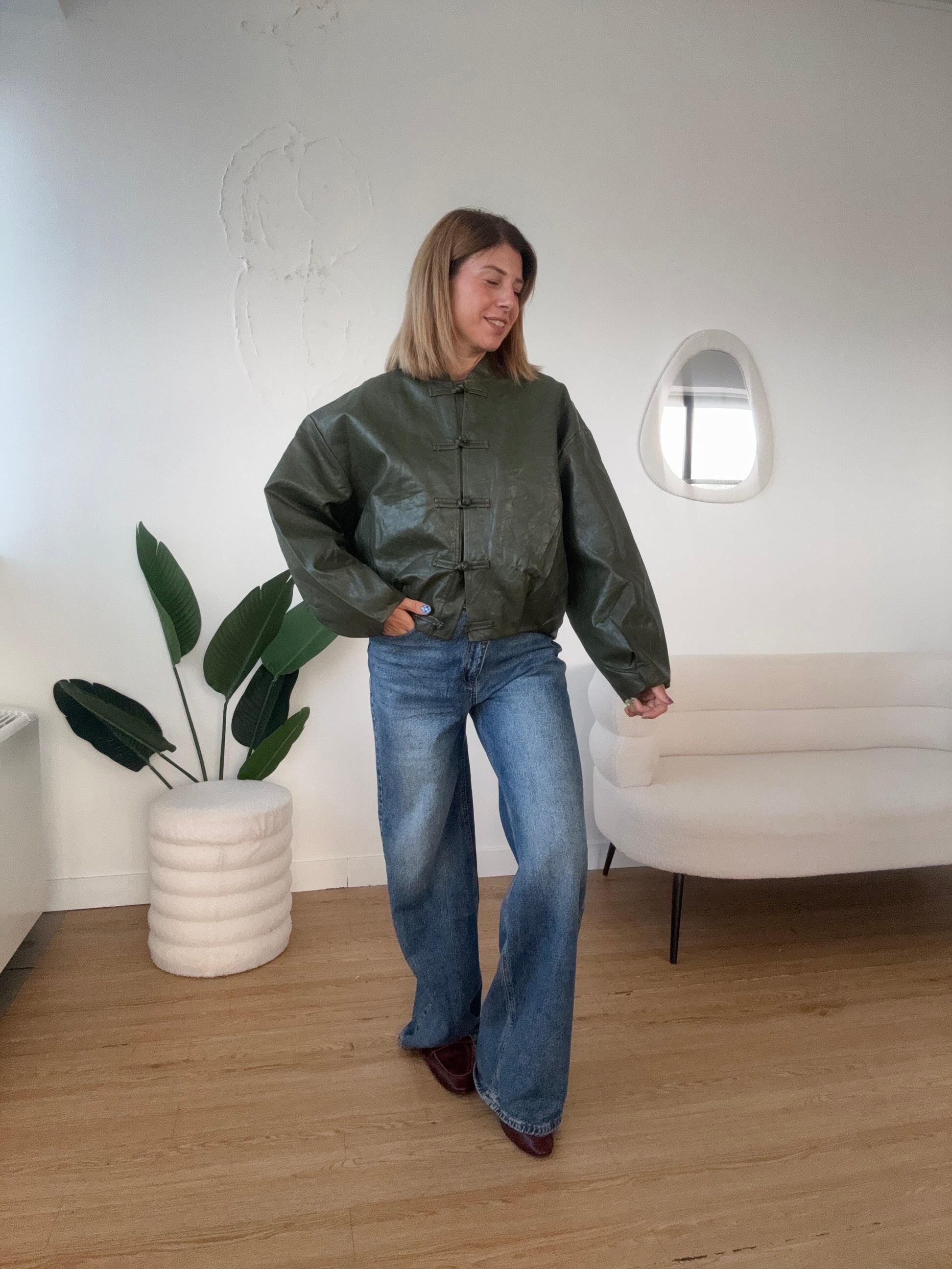 Bomber ecopelle chiusura con bottoni