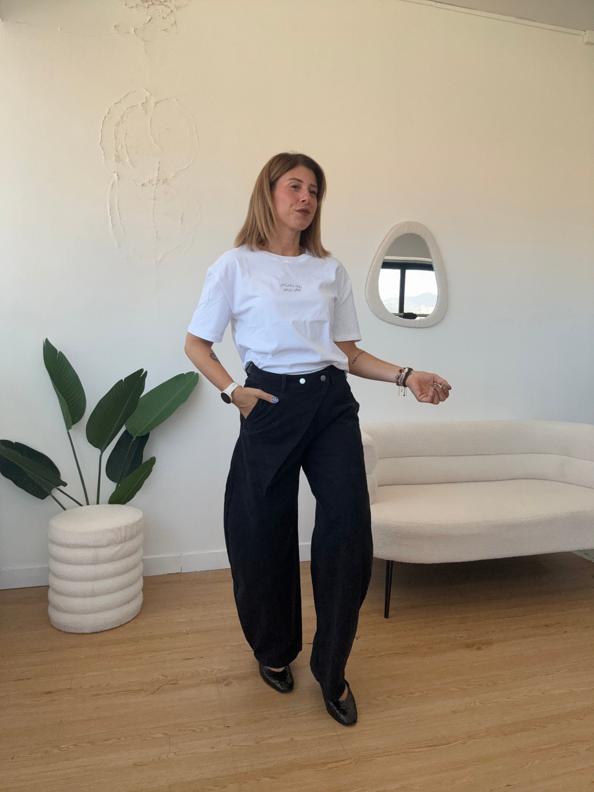 Jeans nero ballon doppio bottone