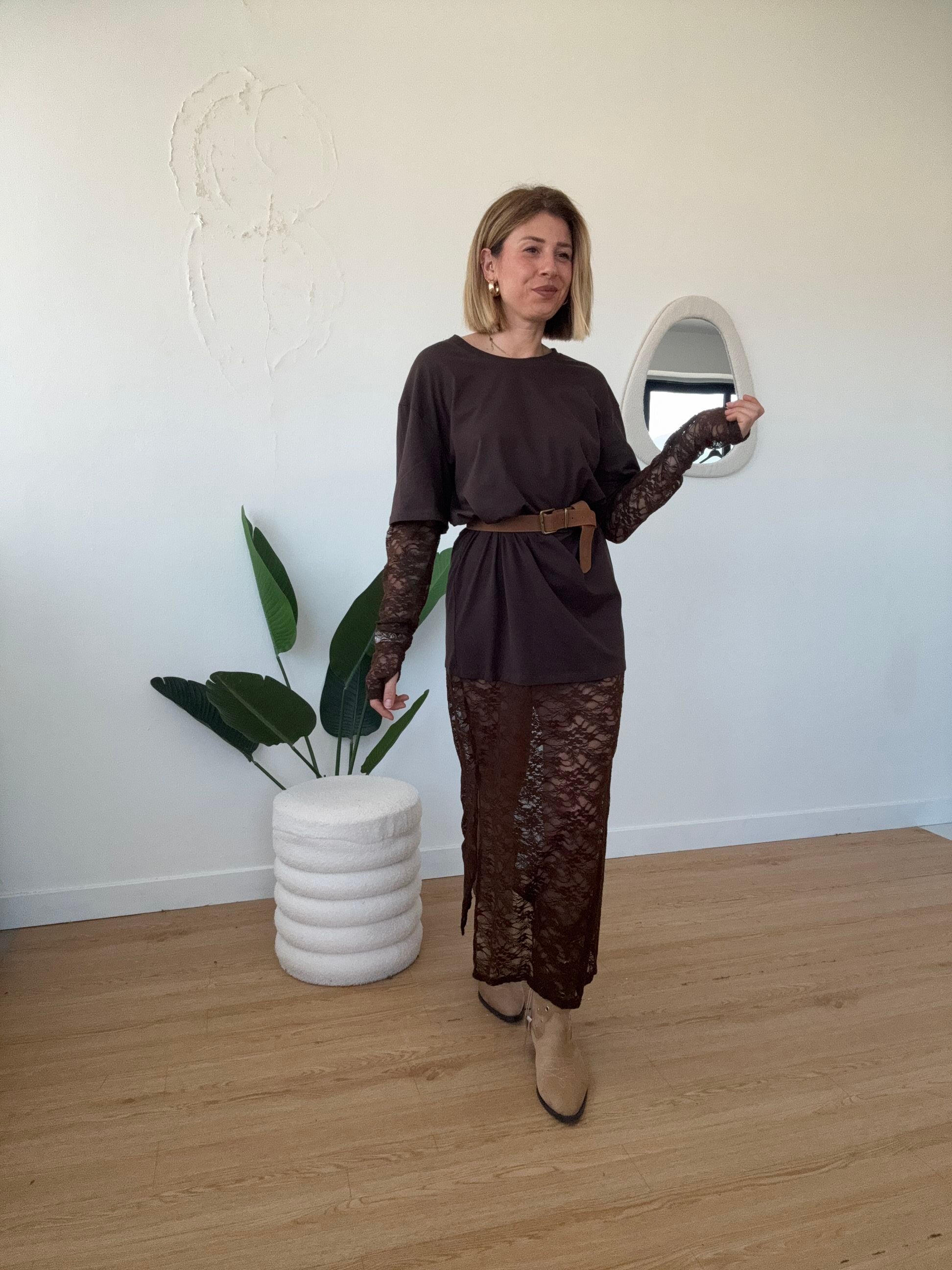 Maxi abito gonna in pizzo lungo
