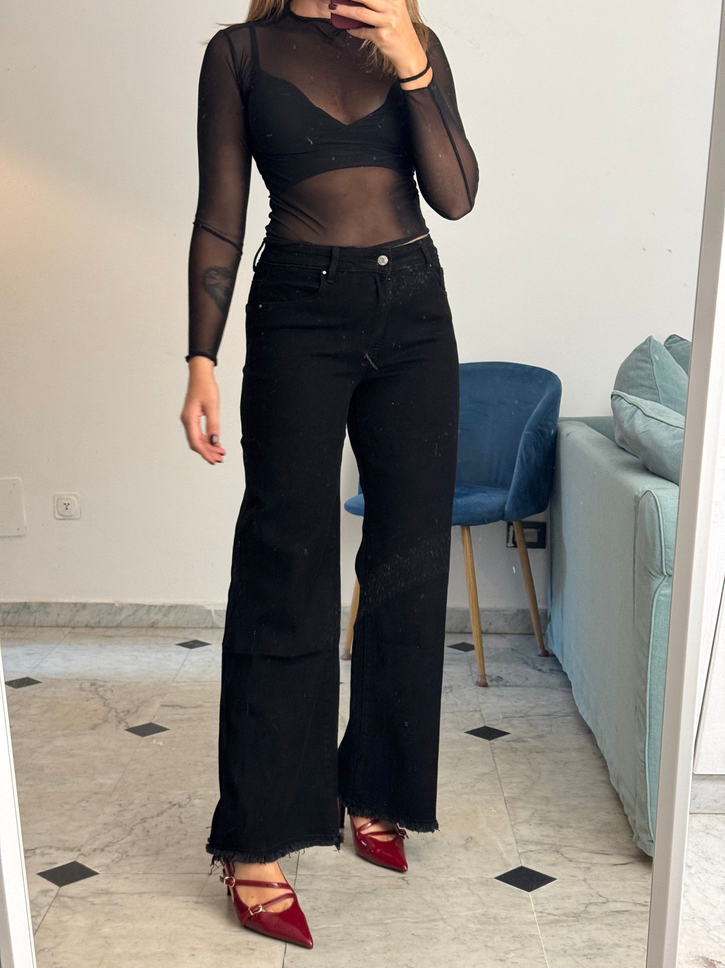 Jeans elasticizzato wide leg nero