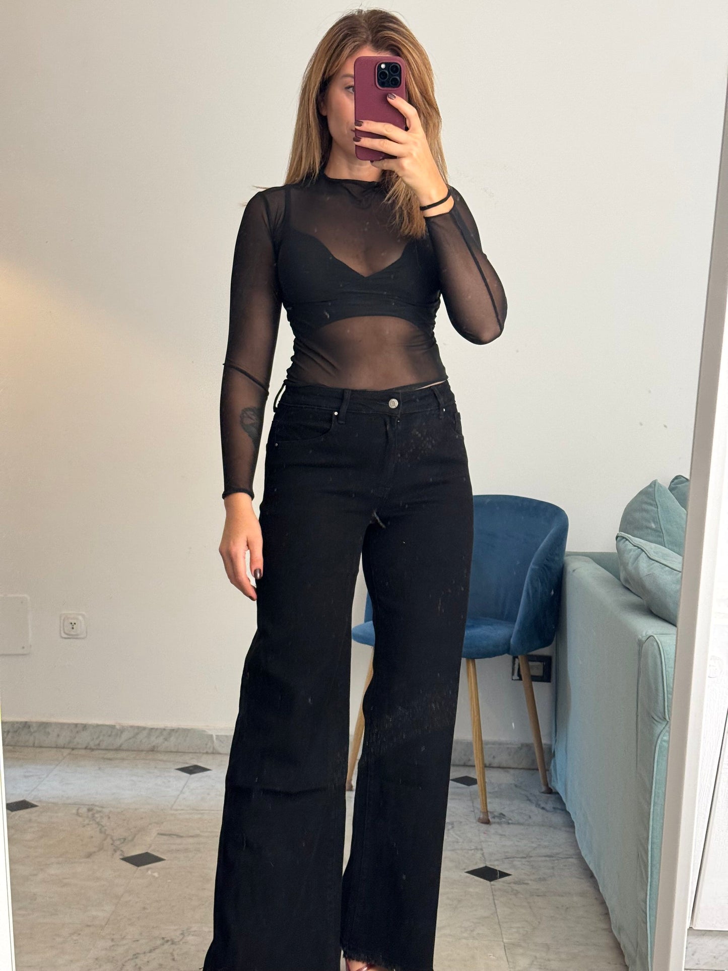 Jeans elasticizzato wide leg nero