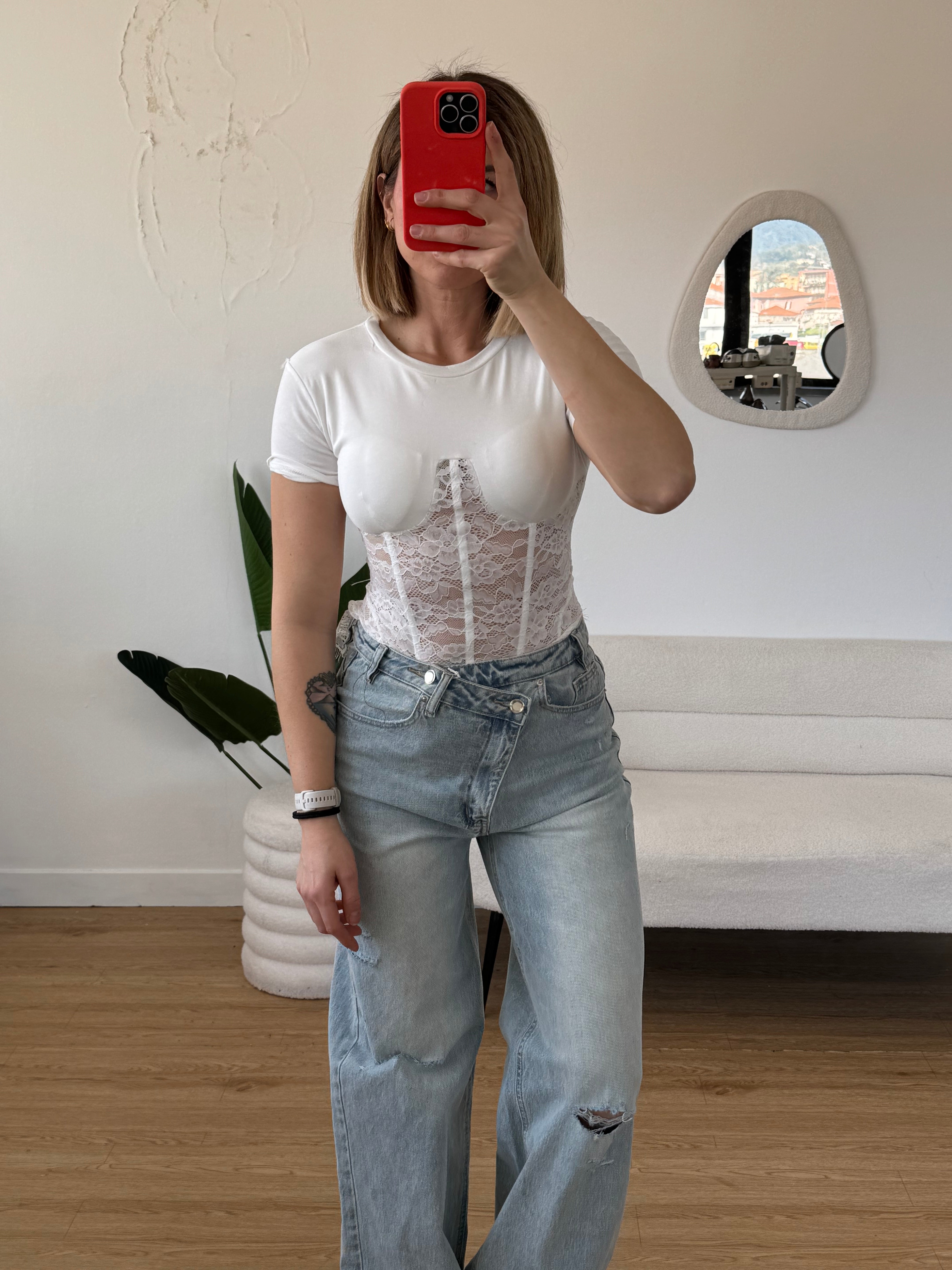 Maglia con coppe e pizzo