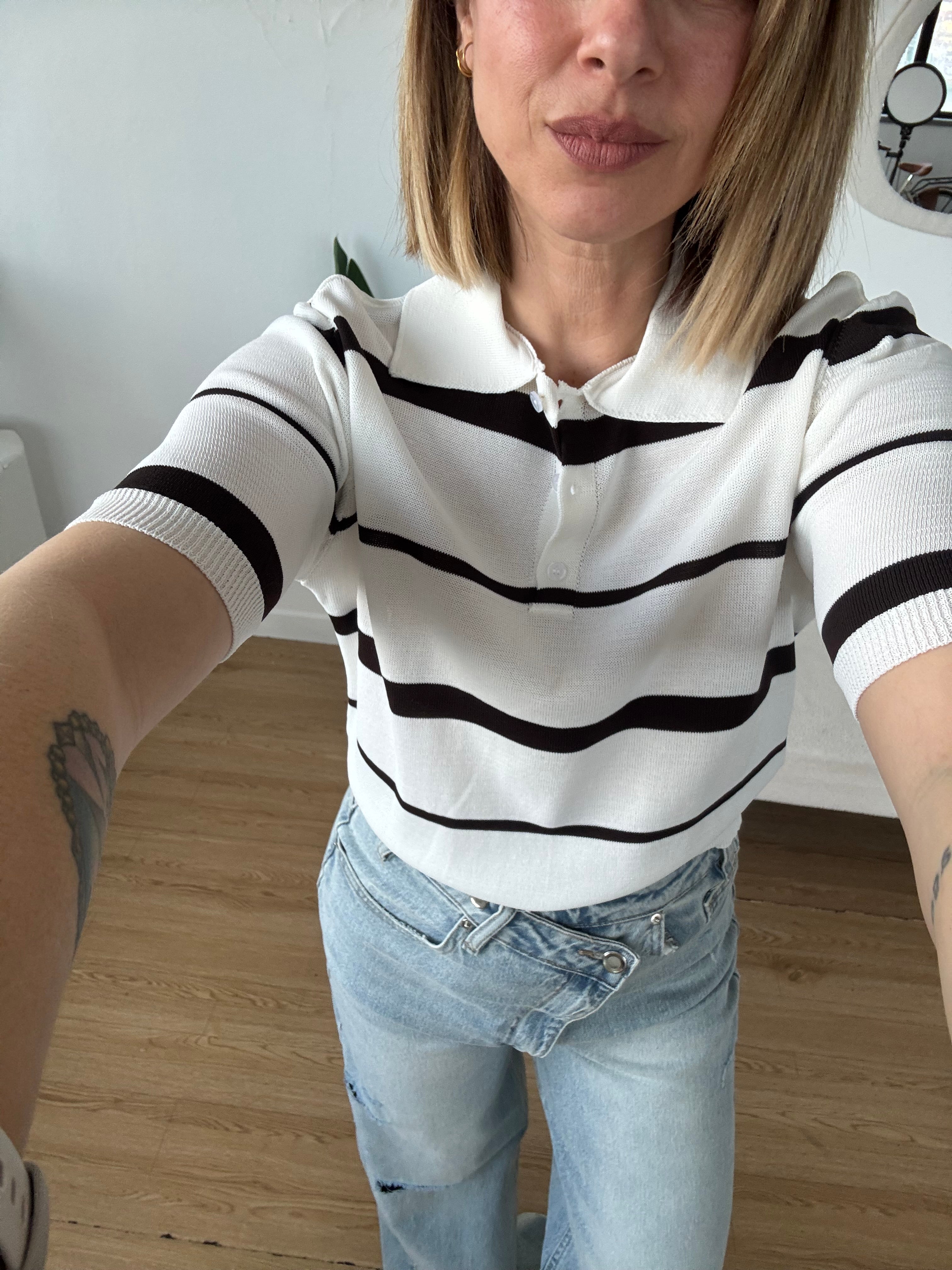 Polo a righe mezze maniche in filo