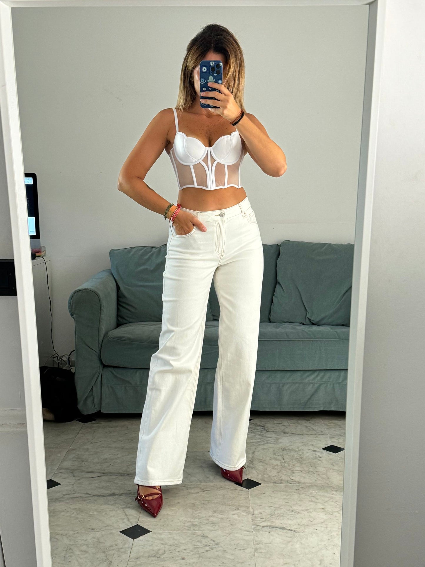 Jeans wide leg bianco