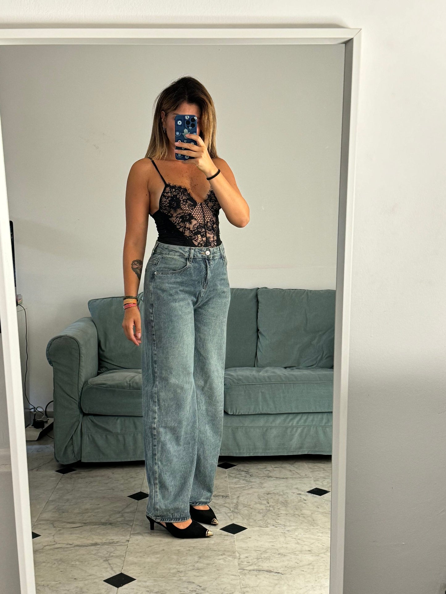 Jeans wide leg sabbiato classic