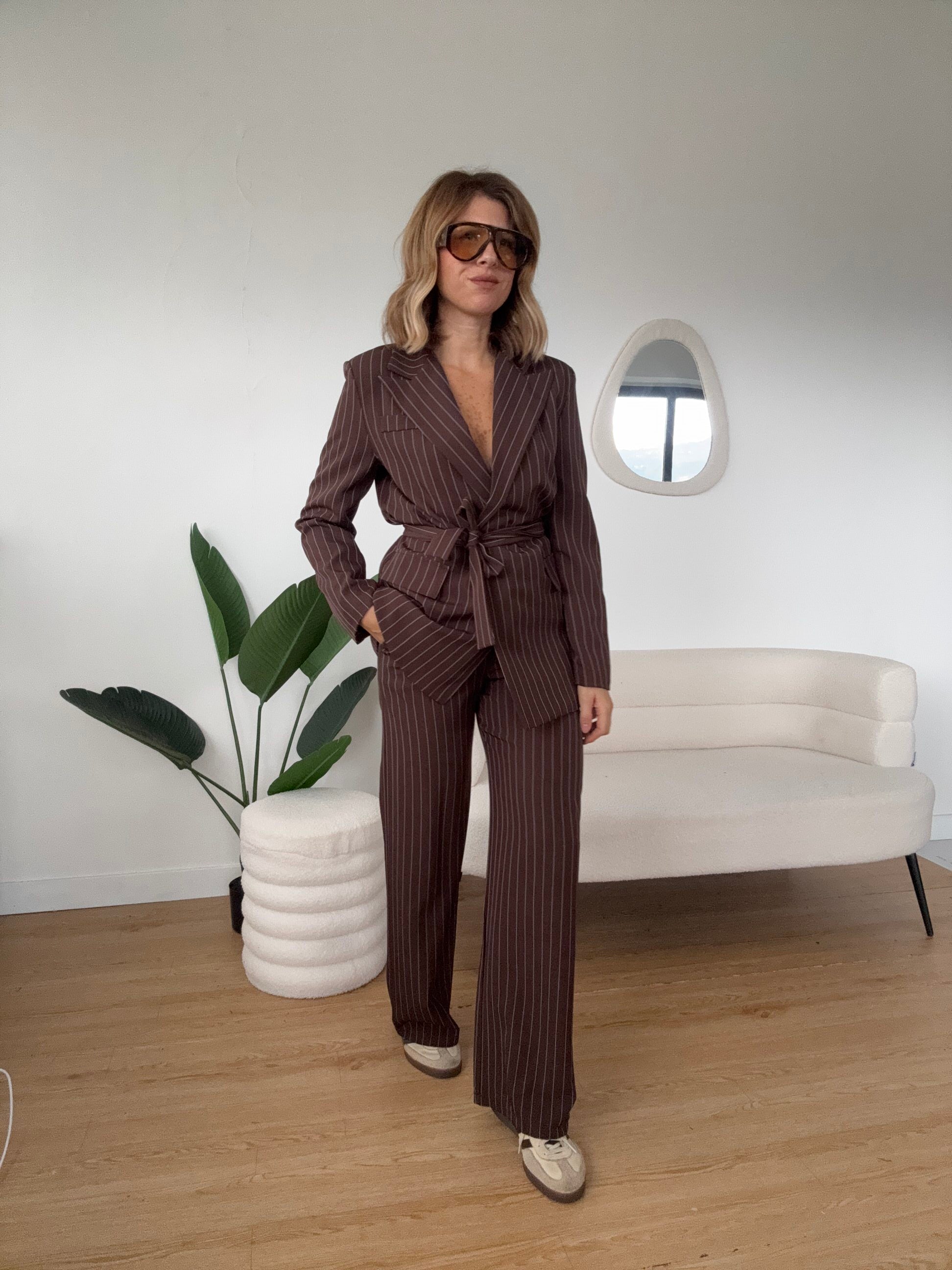 Completo gessato marrone giacca doppio petto