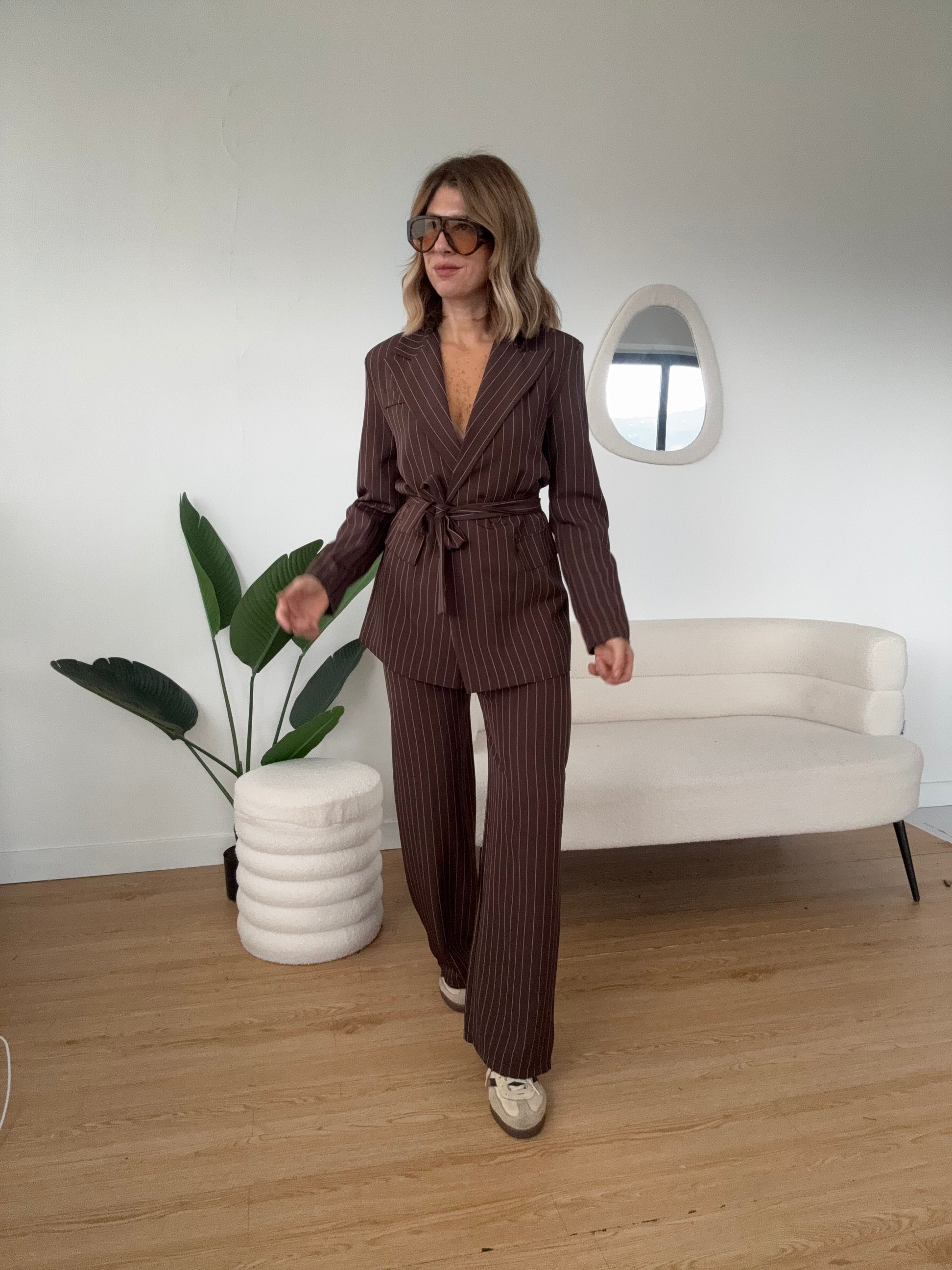 Completo gessato marrone giacca doppio petto