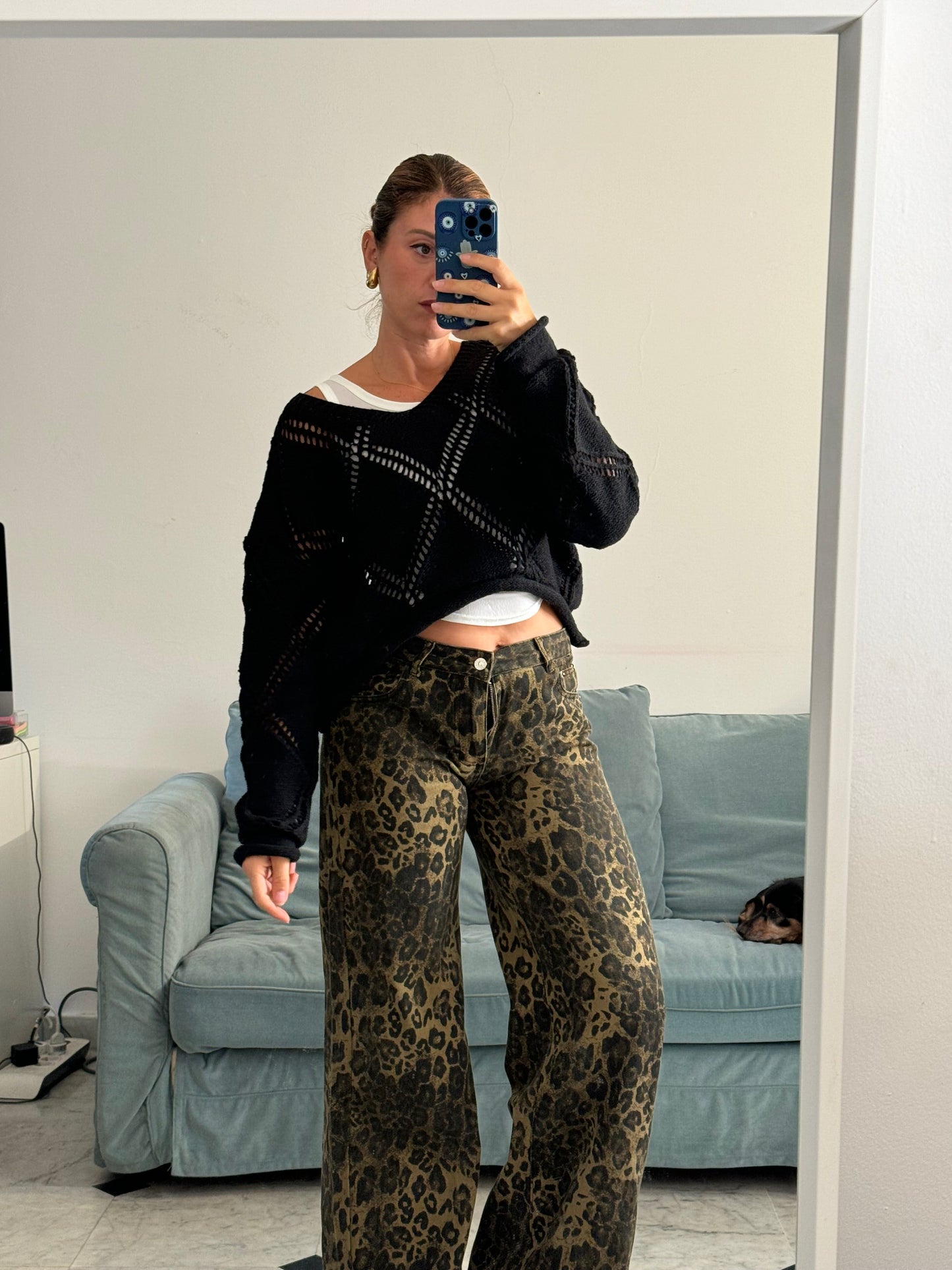 Jeans wide leg animalier