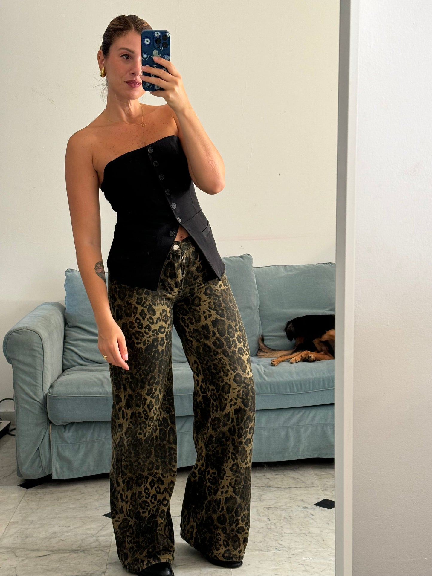 Jeans wide leg animalier