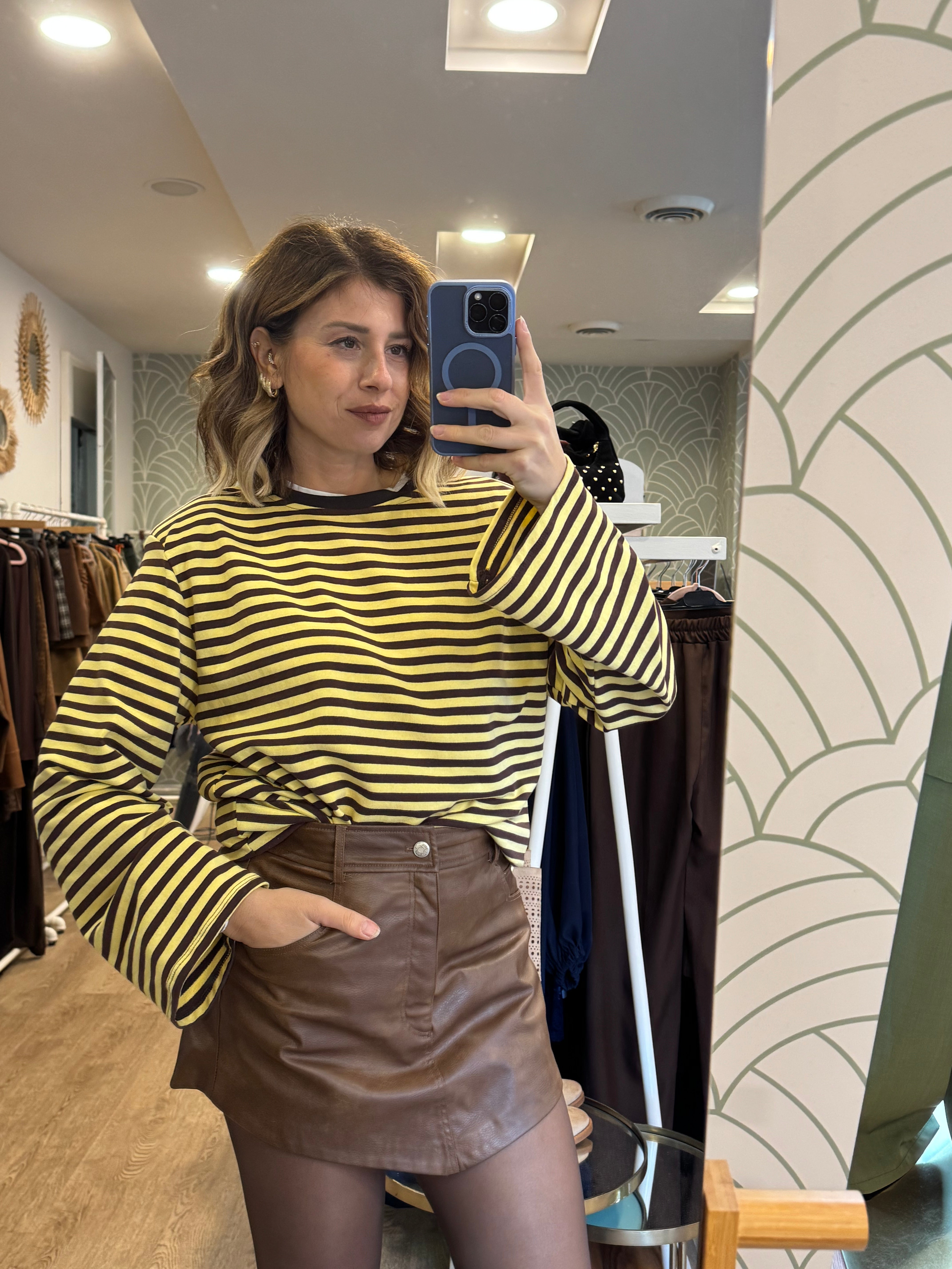 Felpa a righe con spalline