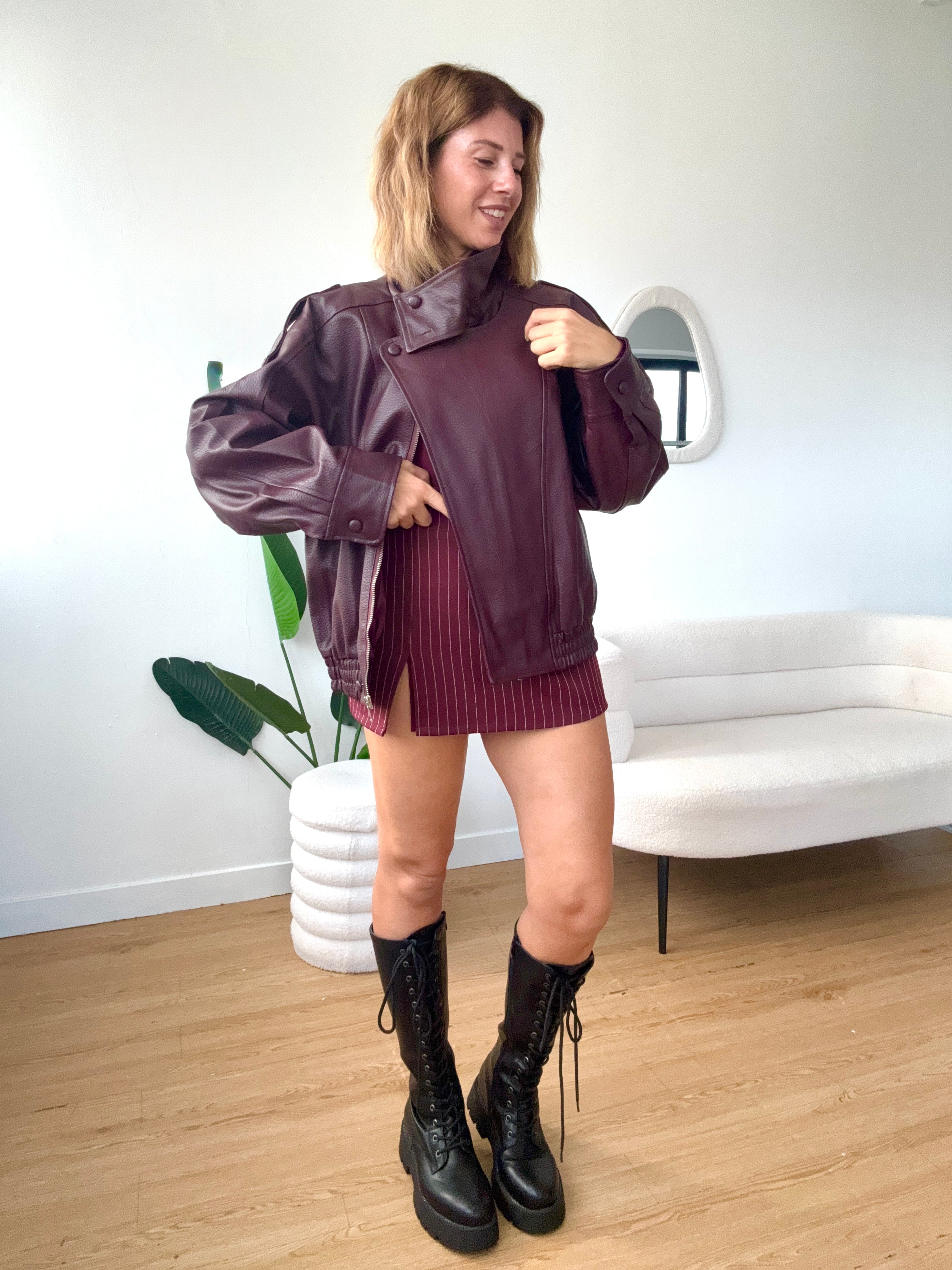 Bomber ecopelle bordeaux oversize